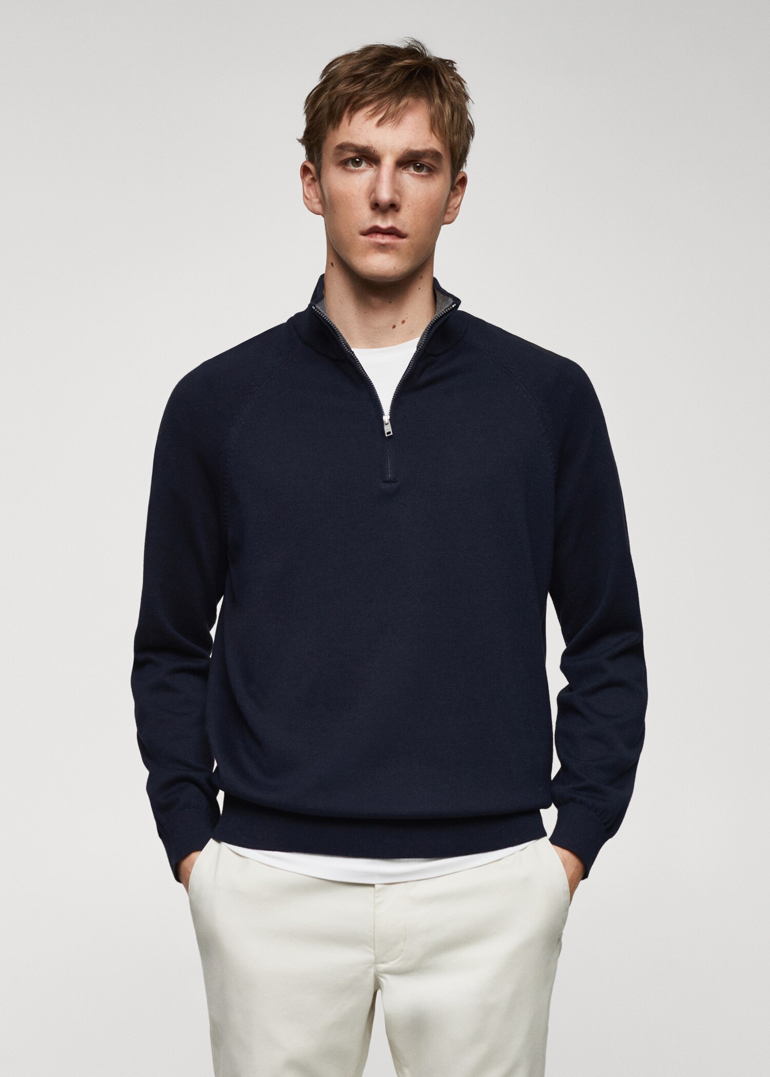 Pull-over coton col zippé - Plan moyen