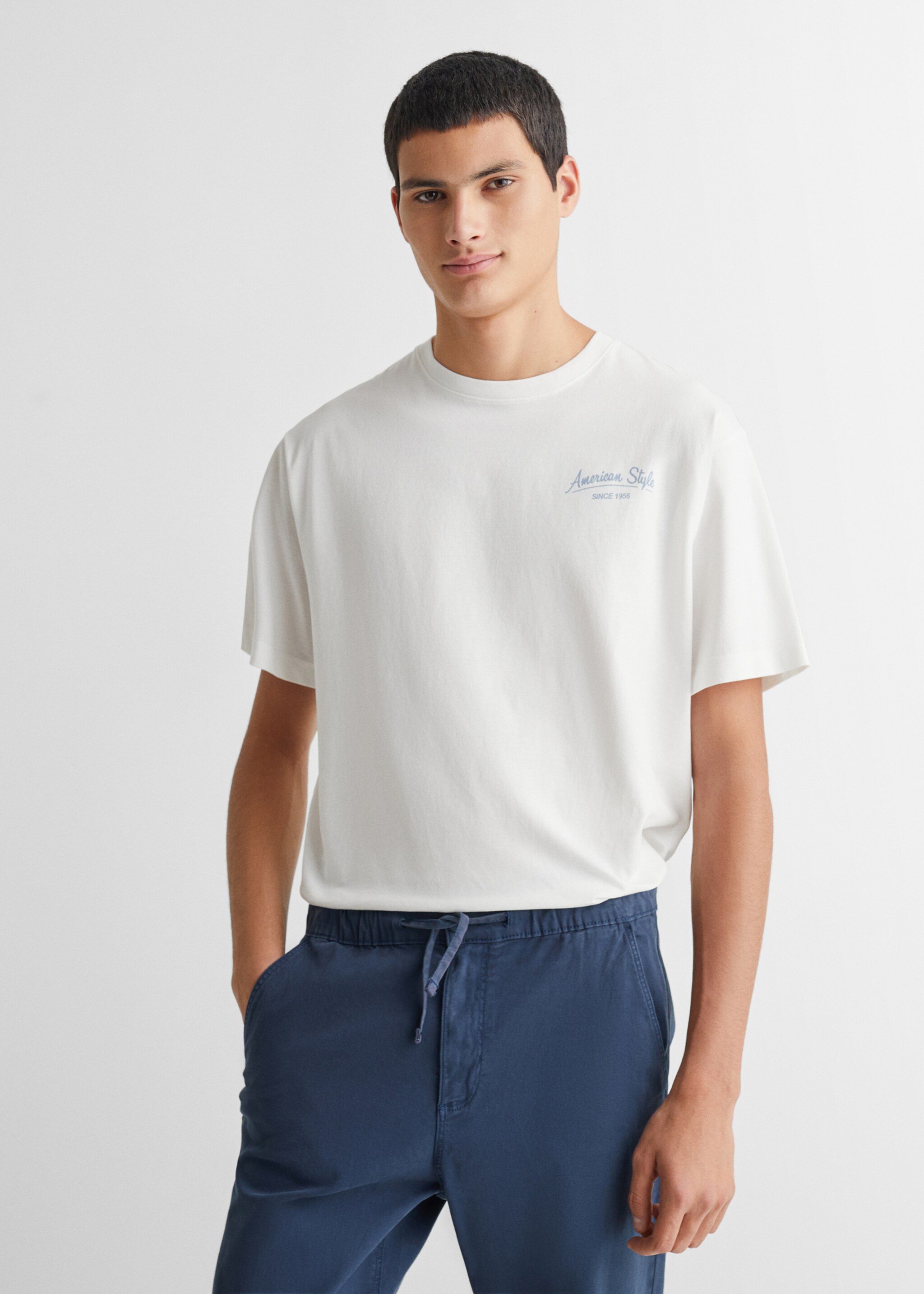 Cotton jogger-style trousers - Medium plane, Navy. Ref: 67000666-00.
