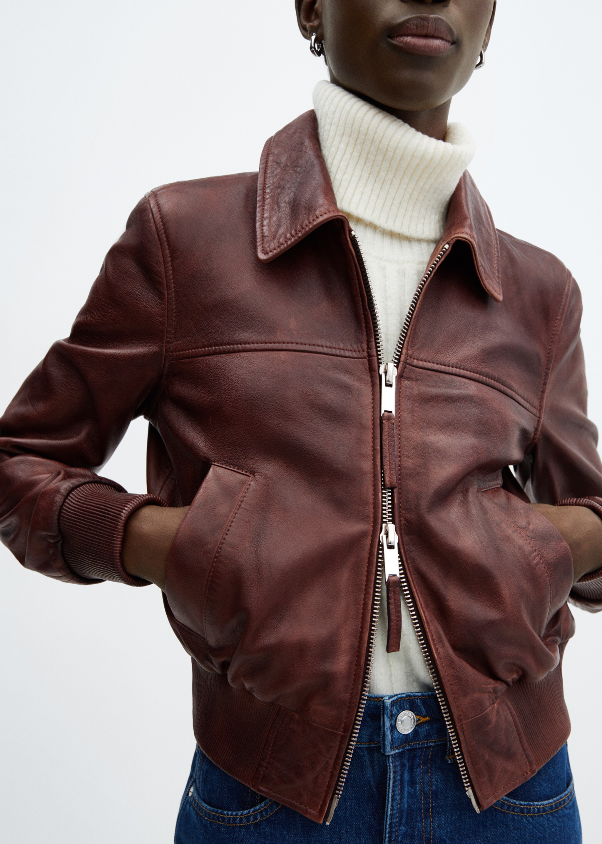 100% leather jacket - Details of the article 6, Brown. Ref: 67001508-00.