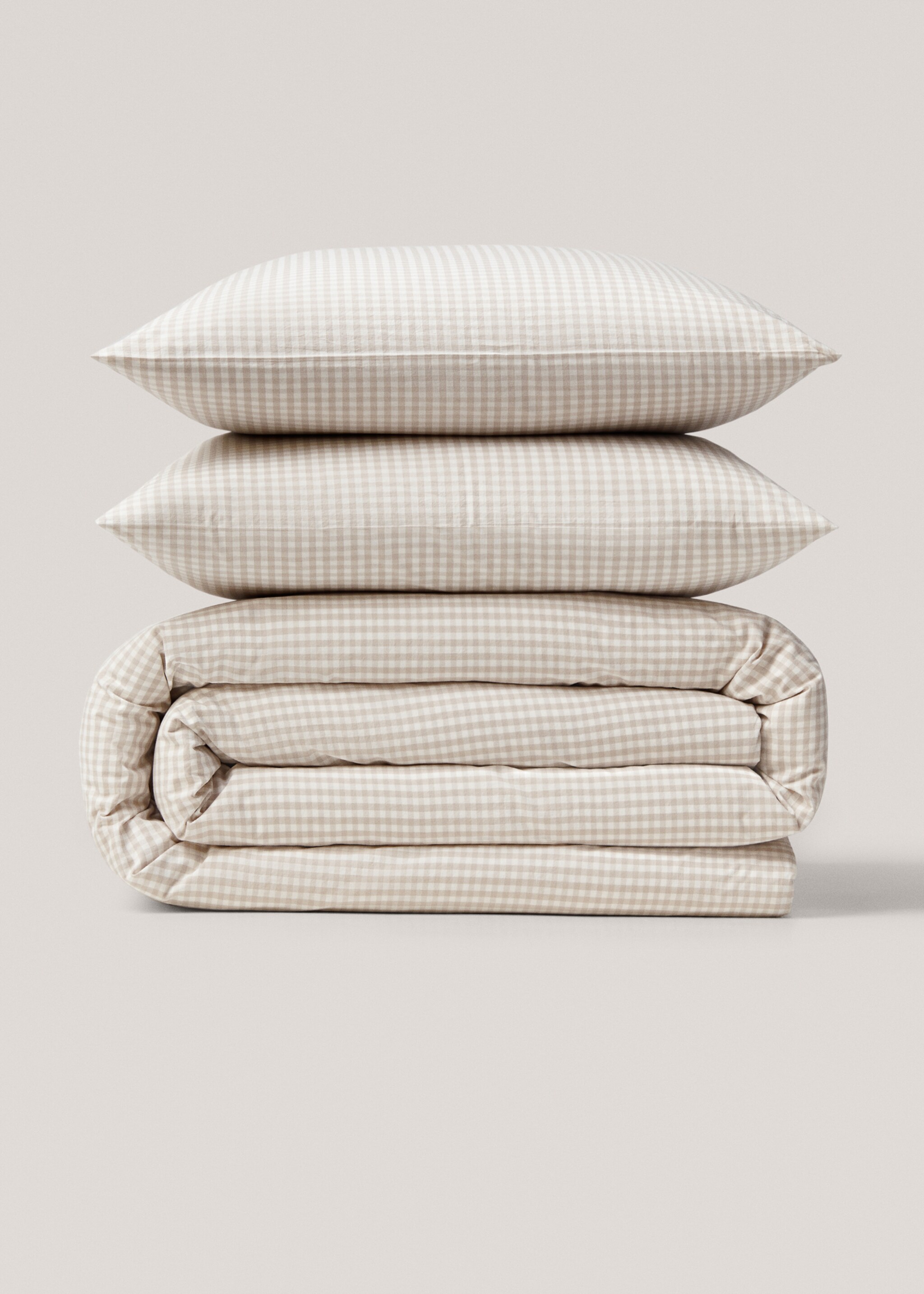 Vichy cotton duvet cover for queen bed - Article without model, Beige. Ref: 67004074-00.