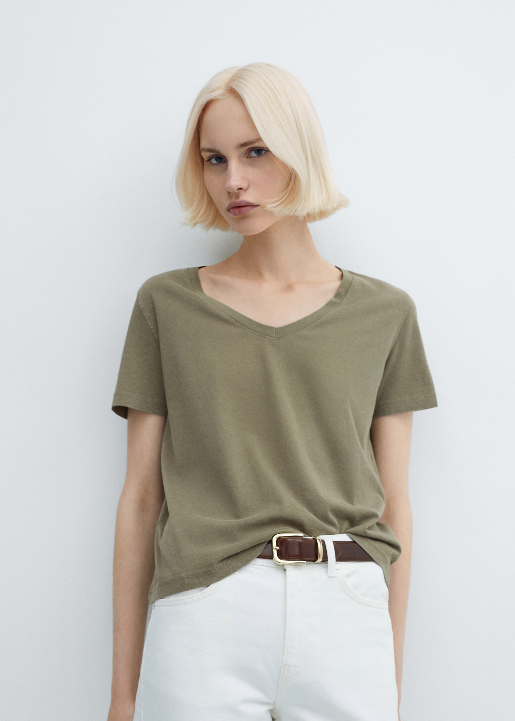 Washed-effect cotton t-shirt - Medium plane, Khaki. Ref: 67005749-00.