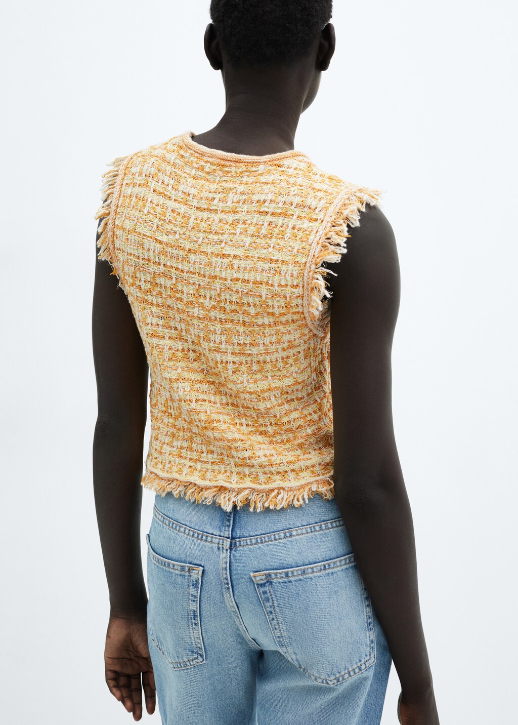 Tweed top with frayed detail - Women | MANGO OUTLET USA