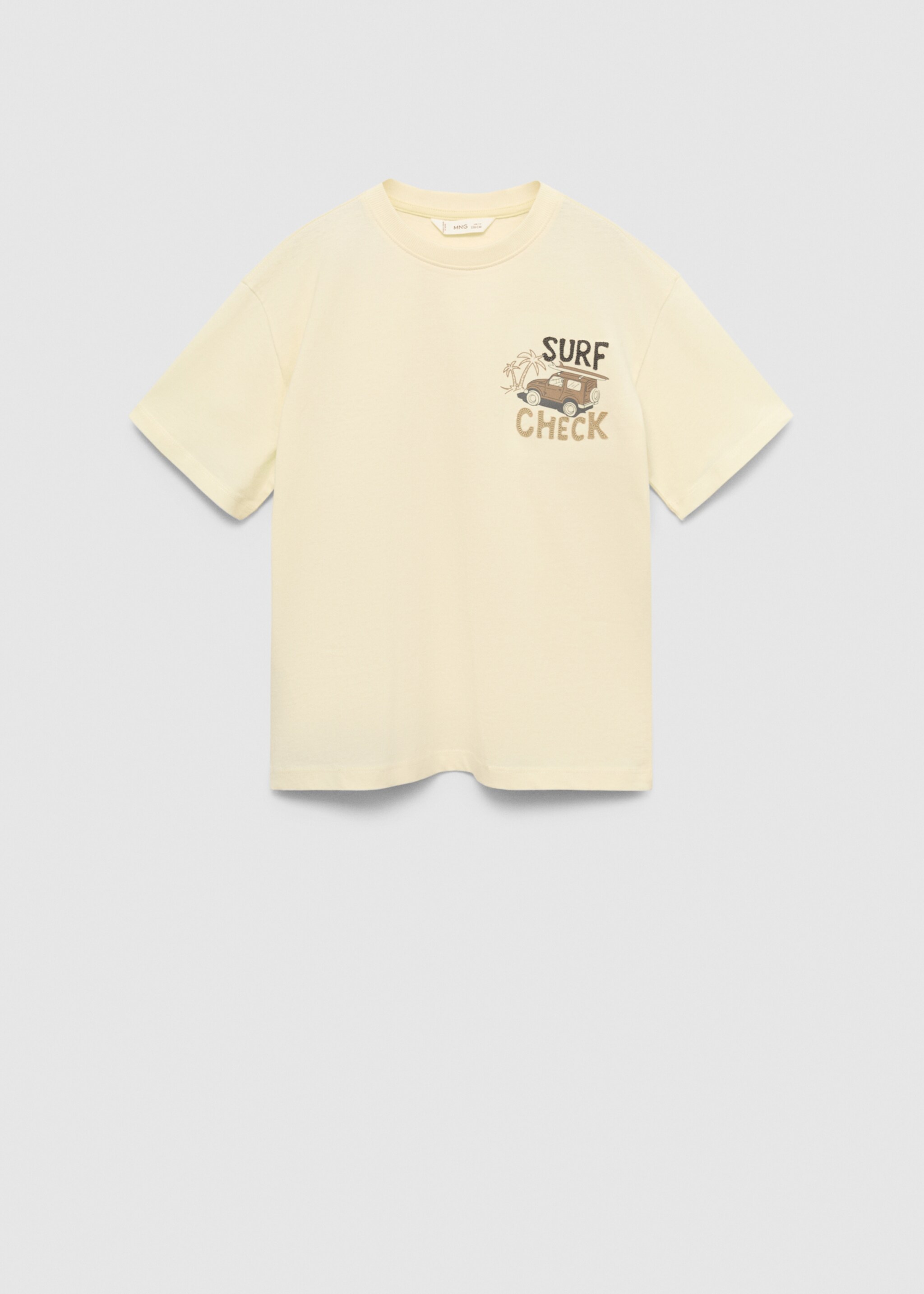 Shirt mit Aufschrift und Textur - Artikel ohne Model, Pastellgelb. Ref: 67006008-00.