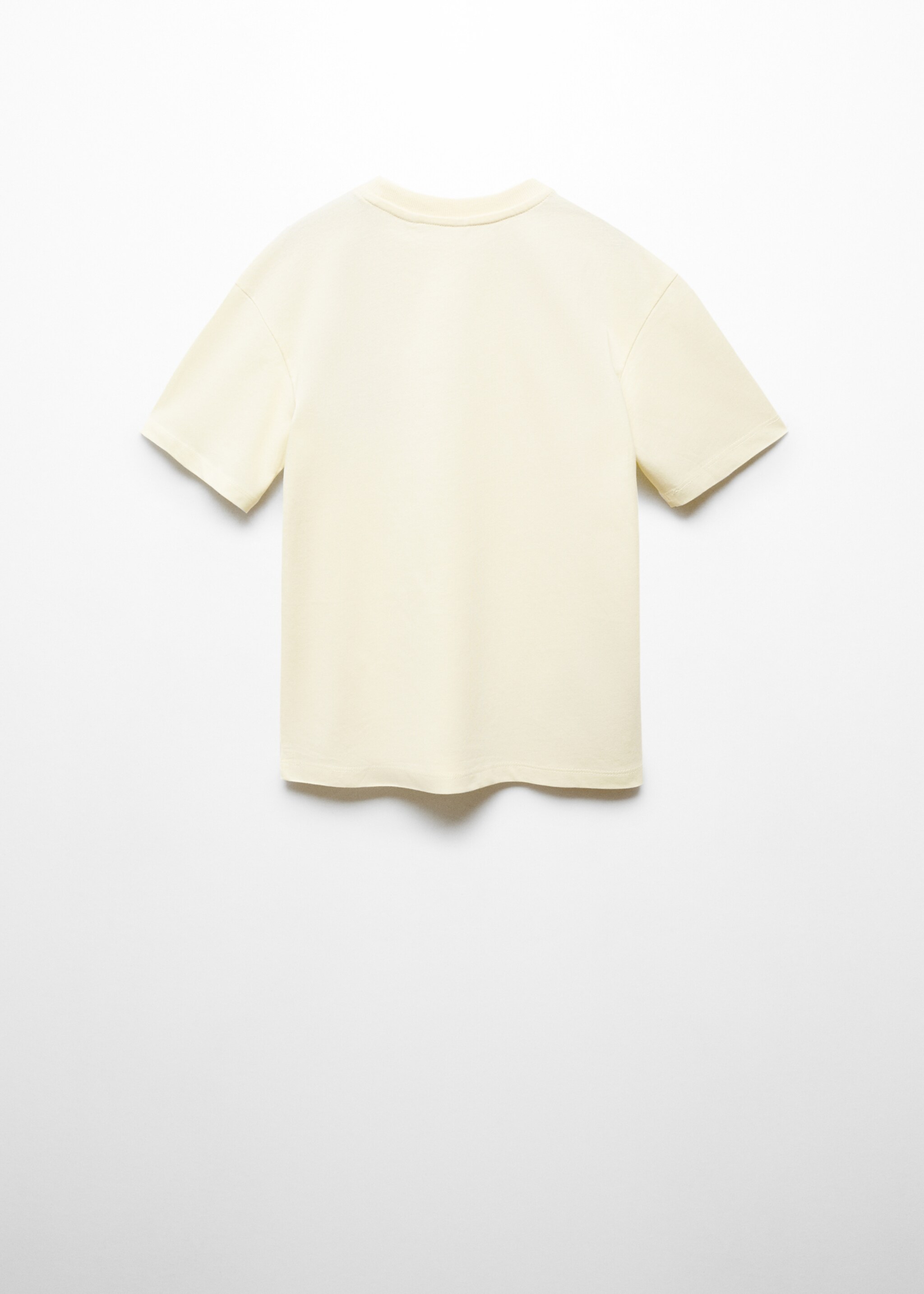 Shirt mit Aufschrift und Textur - Rückseite des Artikels, Pastellgelb. Ref: 67006008-00.