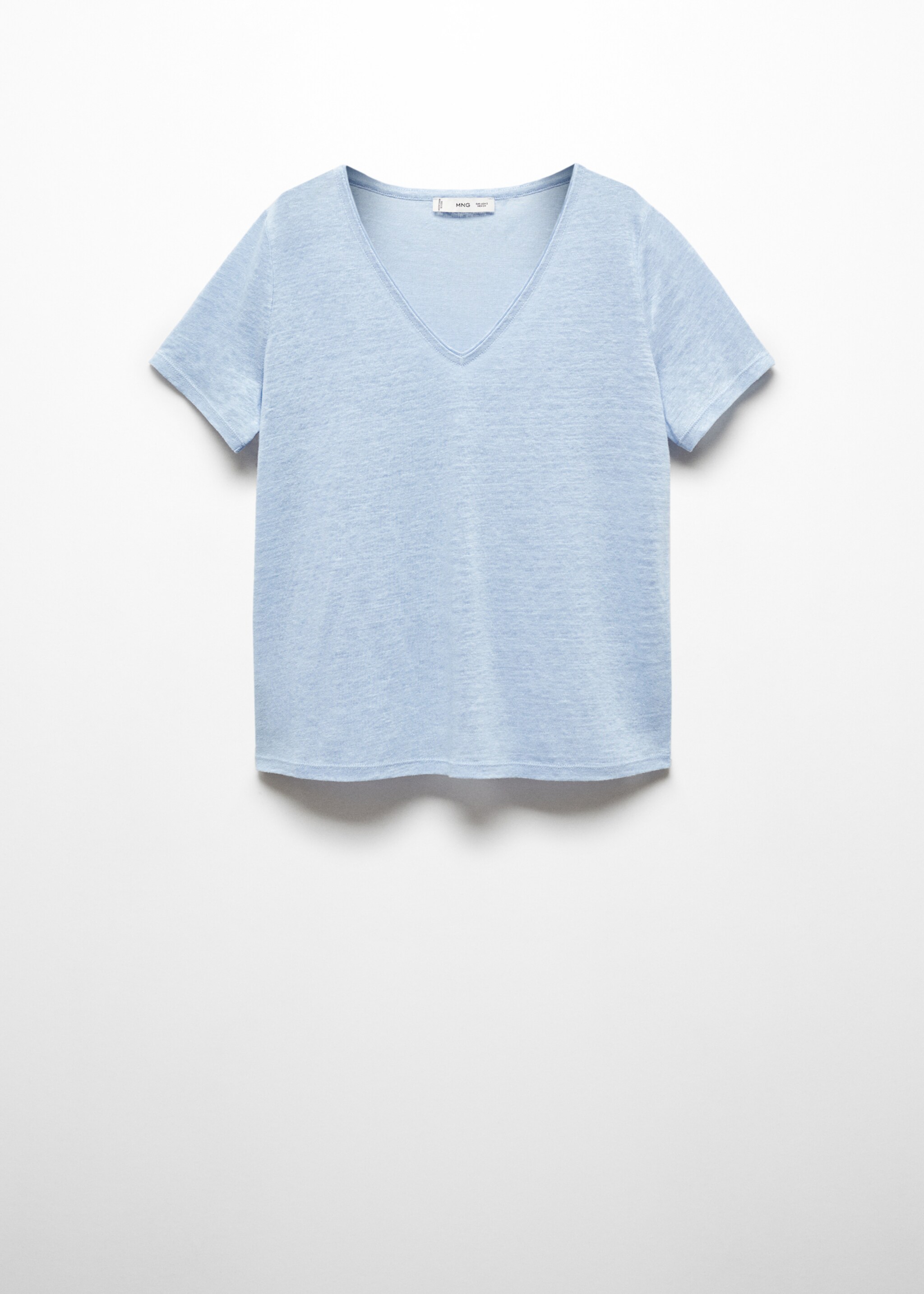 Camiseta lino cuello pico - Artículo sin modelo, Azul celeste. Ref: 67006318-00.