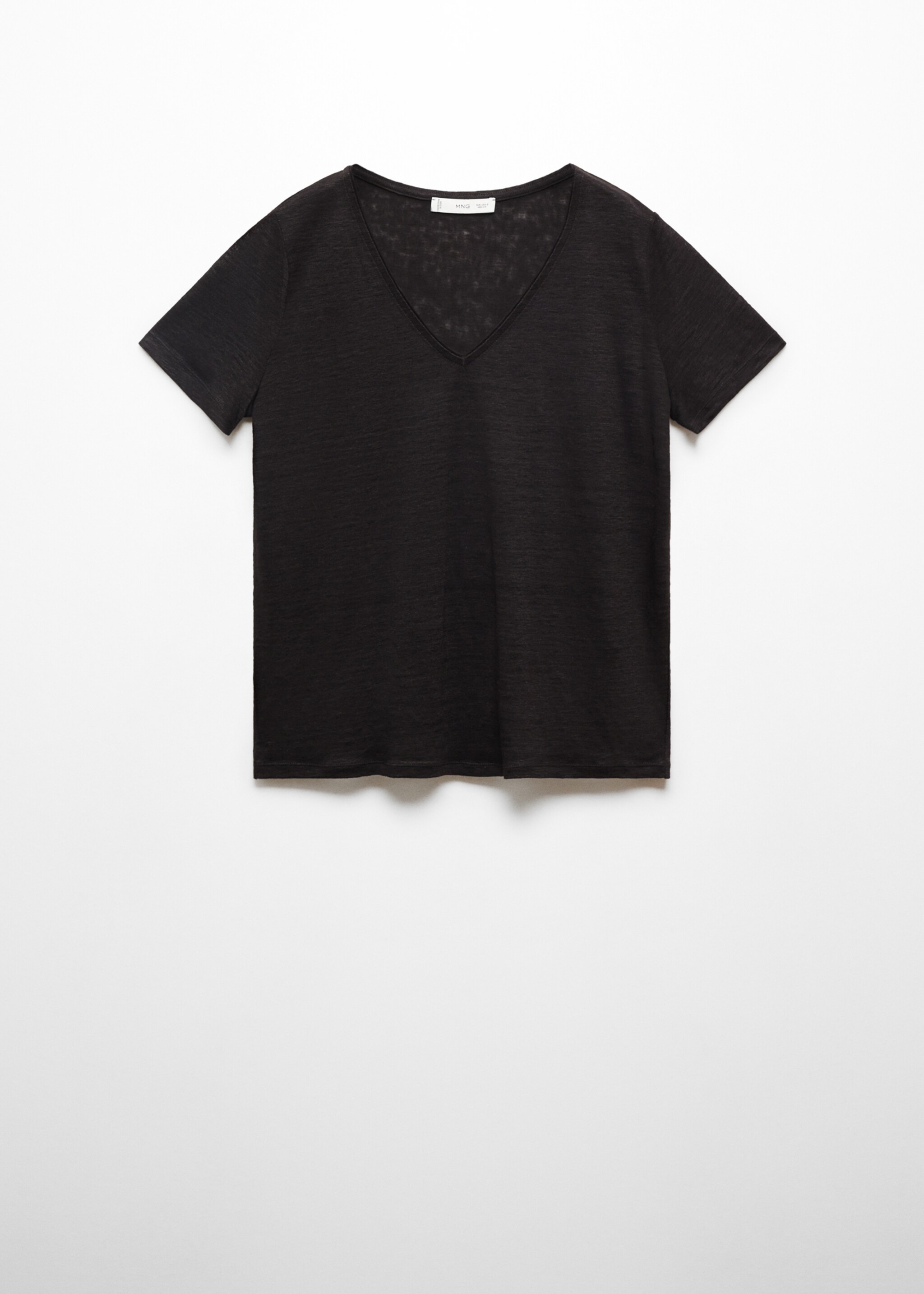 V-neck linen t-shirt - Article without model, Black. Ref: 67006318-00.