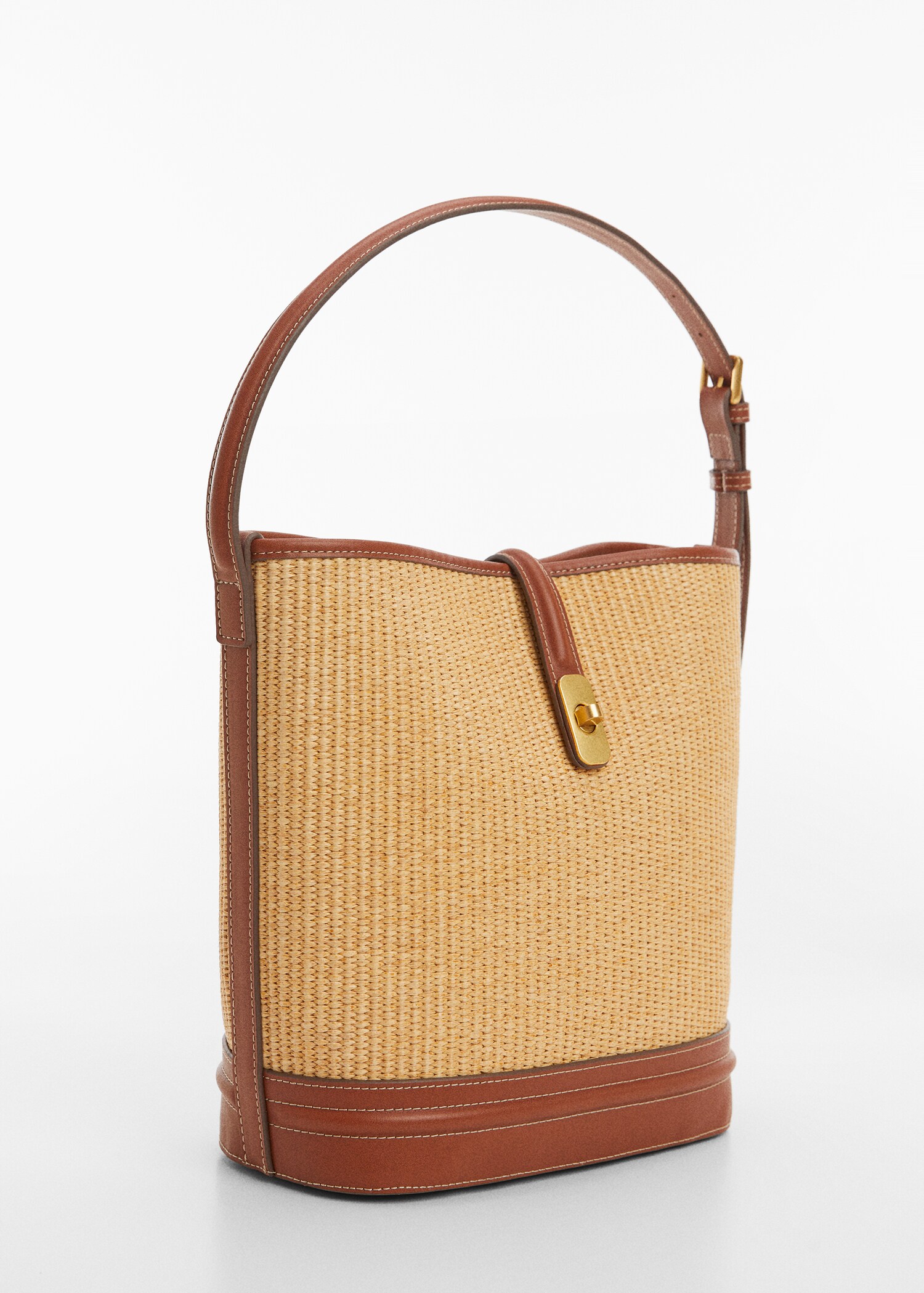 Raffia-effect bucket bag - Medium plane