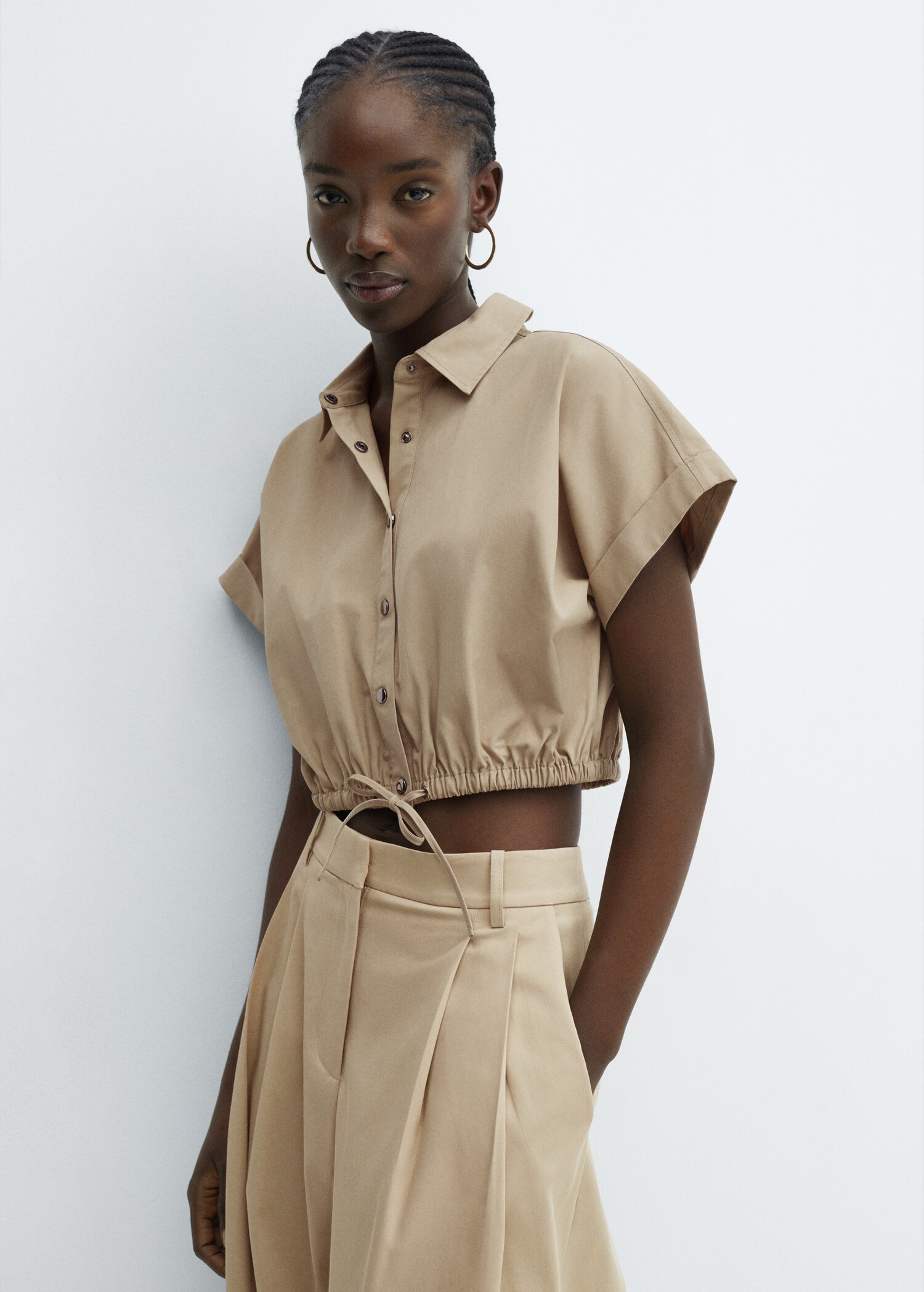 Cropped shirt with adjustable hem - Medium plane