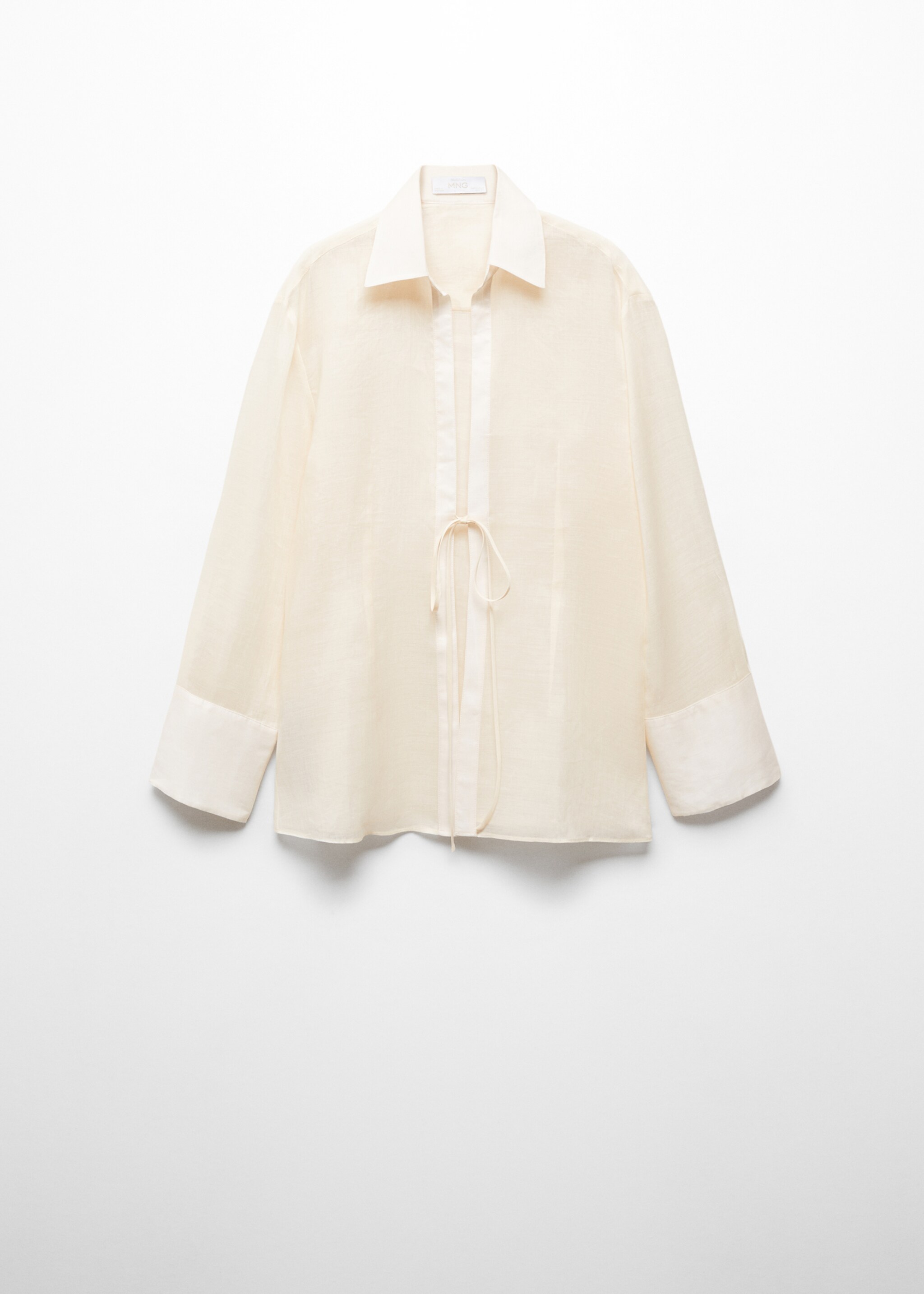 Ramie shirt with bow closure - Article without model, Ecru. Ref: 67007135-00.