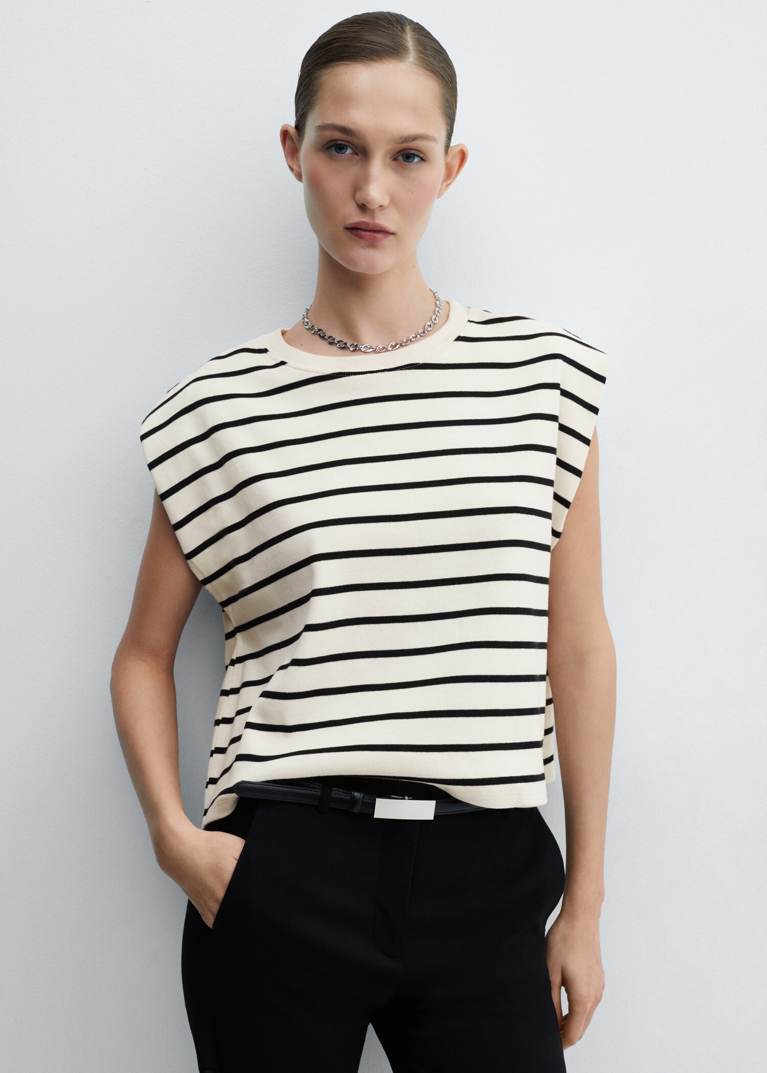 Shoulder pad stripped t-shirt - Medium plane