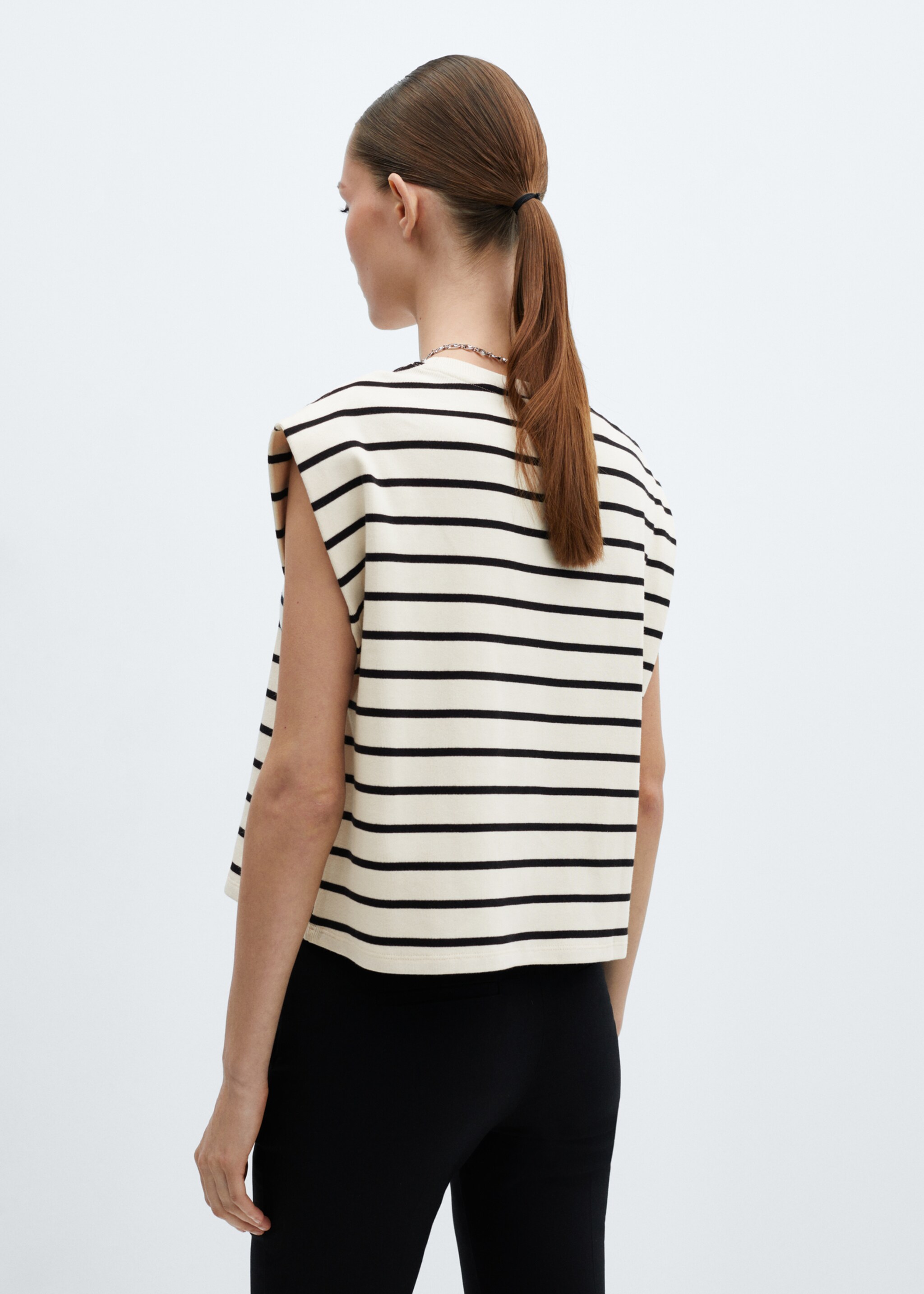 Shoulder pad stripped t-shirt - Reverse of the article, Ecru. Ref: 67007137-00.