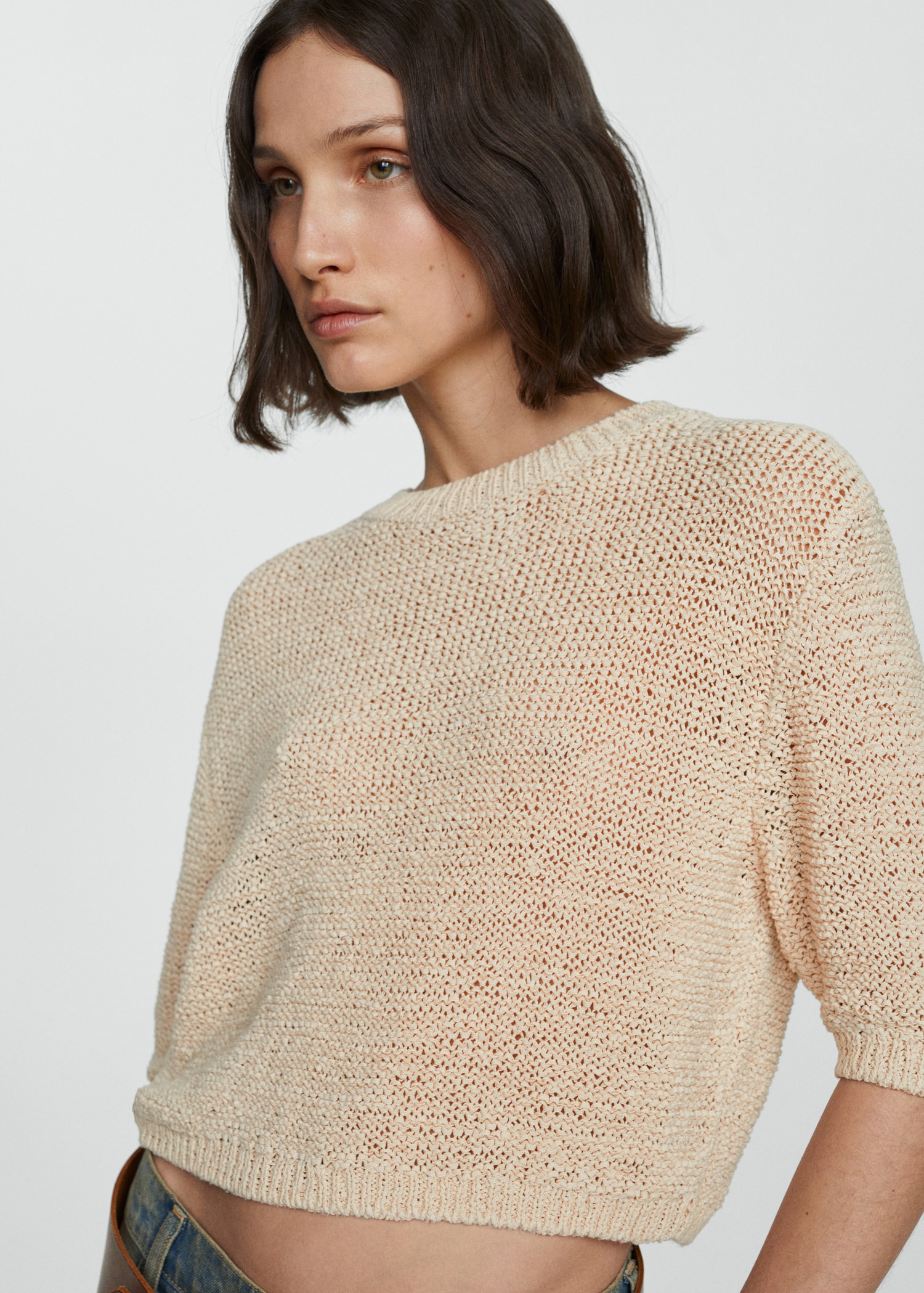 Grof Gebreide Katoenen Trui Dames Trui 100% Katoen Korte Mouwen