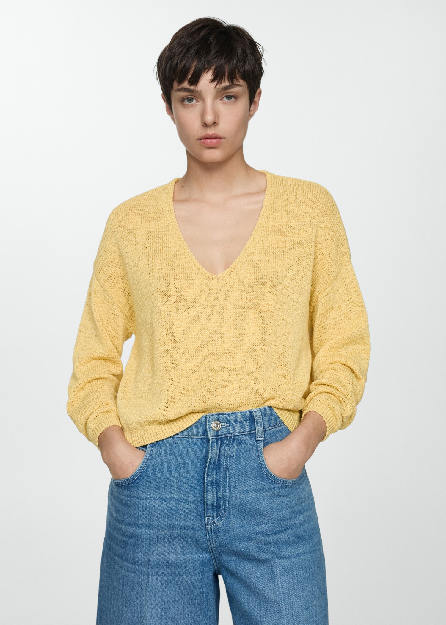 Pull-over maille fine col V - Plan moyen