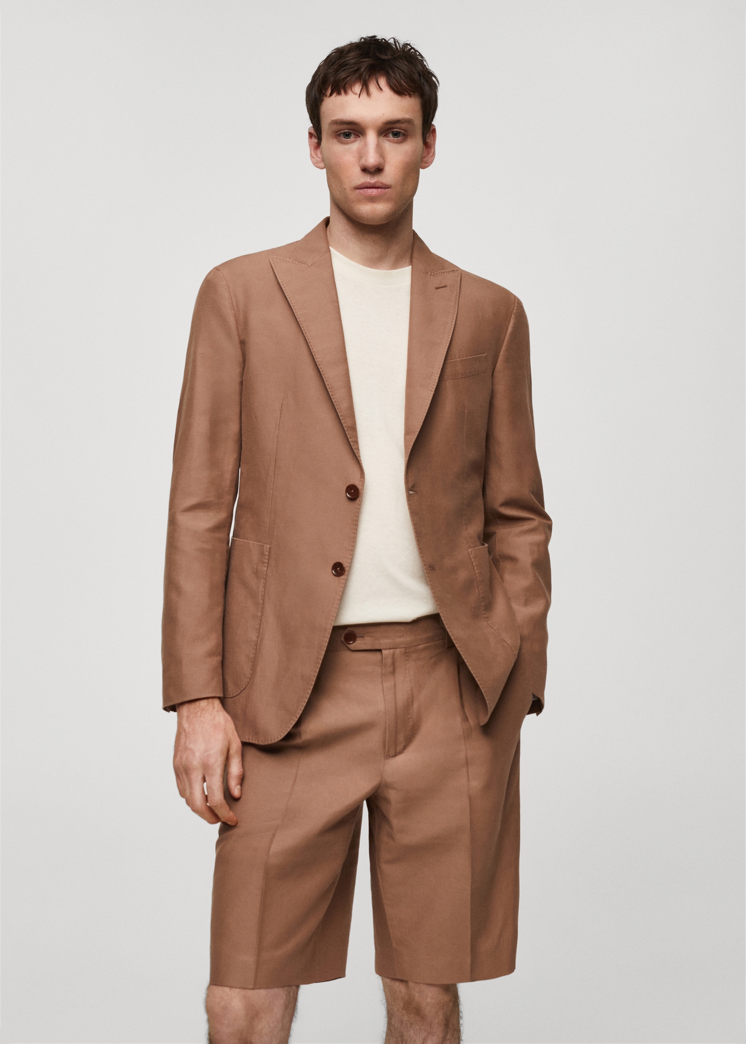 Slim-fit linen and cotton suit jacket - Medium plane