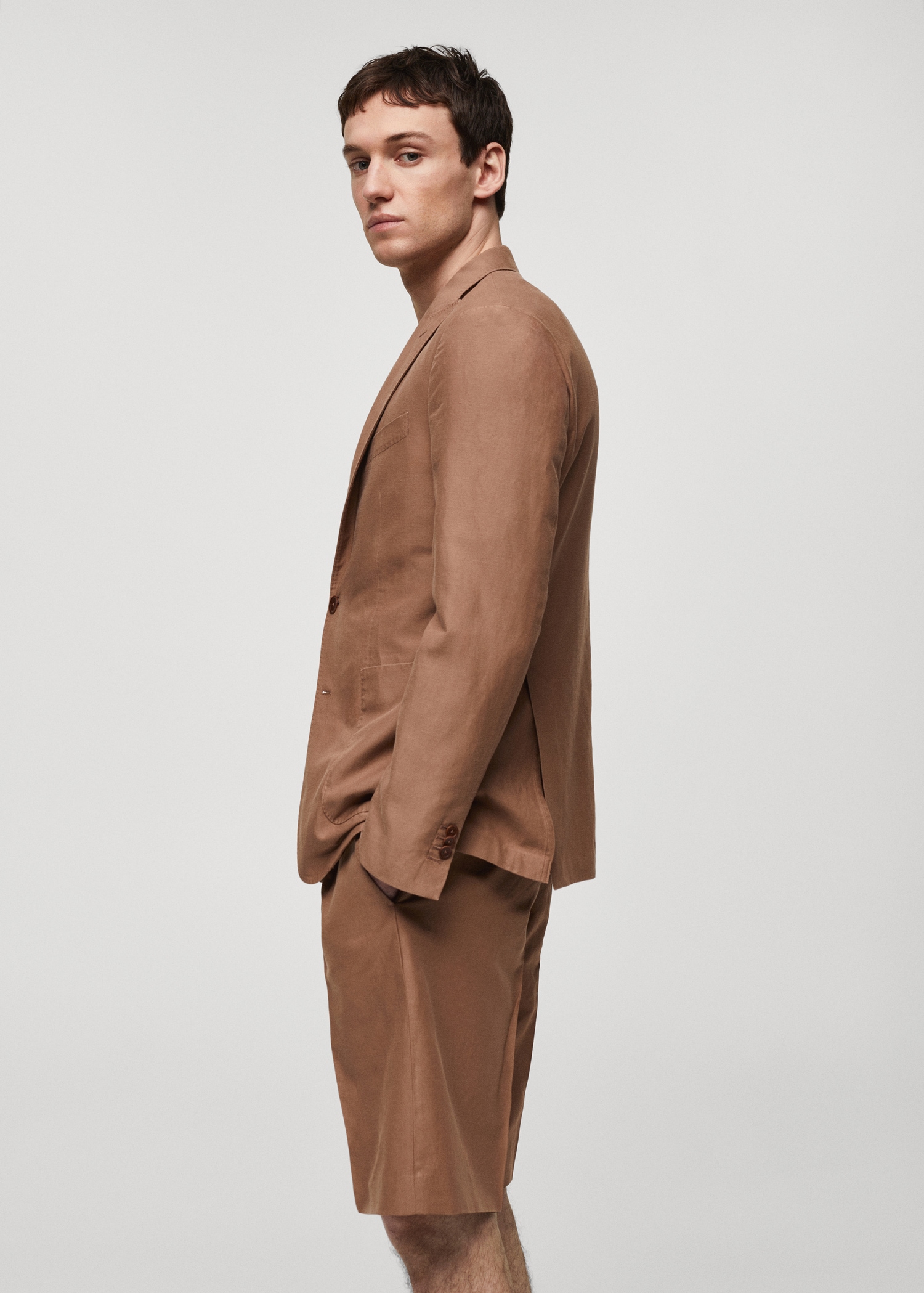Slim-fit linen and cotton suit jacket - Details of the article 1