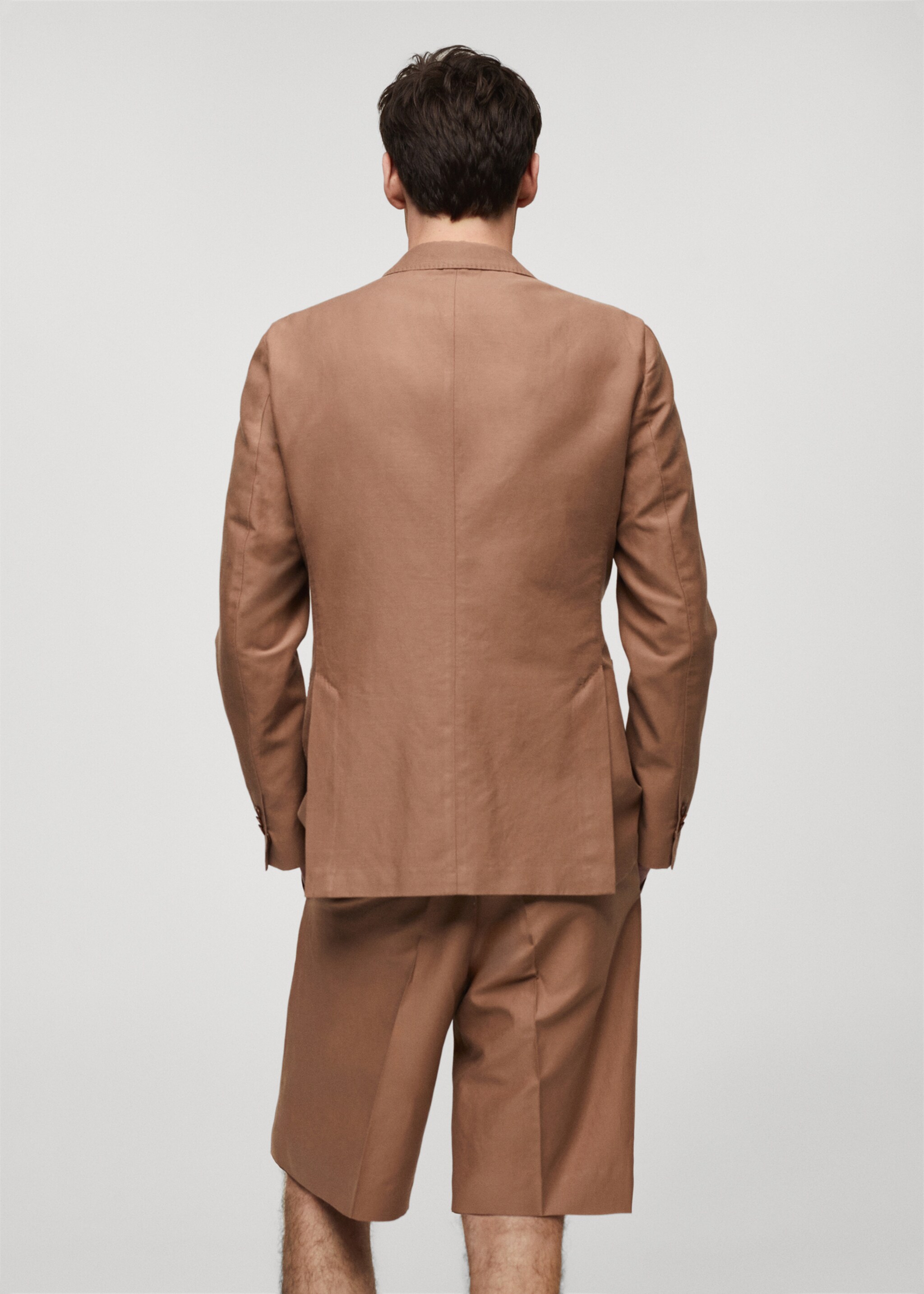 Marynarka garniturowa slim fit z mieszanki bawełny i lnu - Tylna strona artykułu, Intensywny pomarańczowy. Ref: 67008271-00.