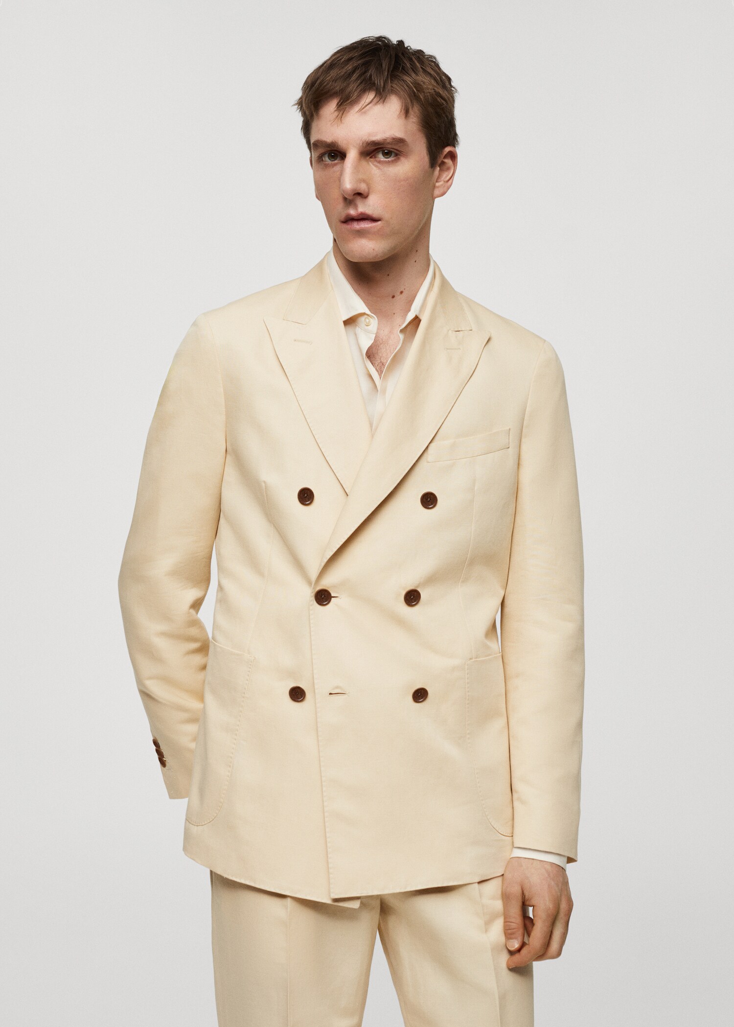 Cotton-linen double-breasted suit jacket - Medium plane