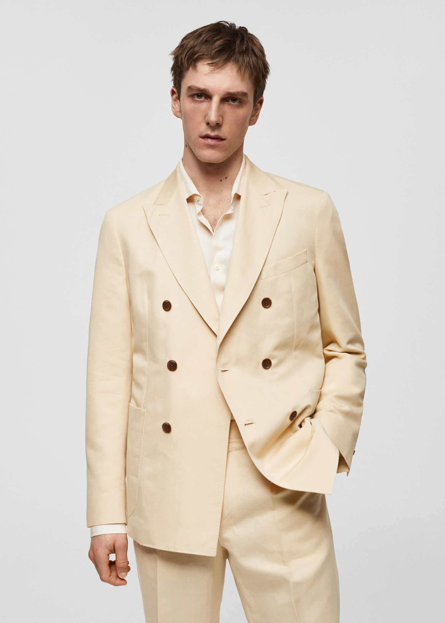 Cotton-linen double-breasted suit jacket - Details of the article 4