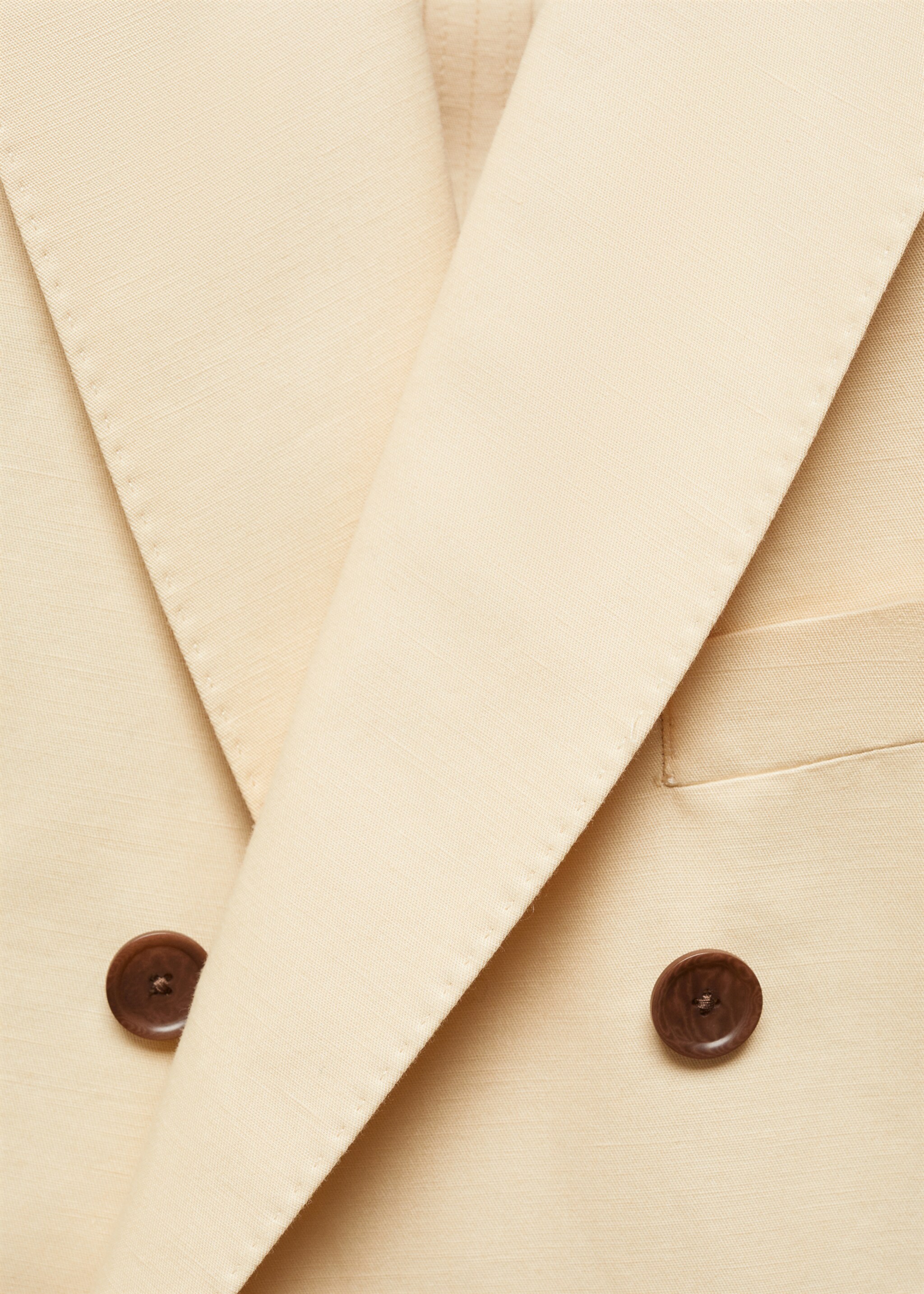 Cotton-linen double-breasted suit jacket - Details of the article 8, Pastel Yellow. Ref: 67008272-00.