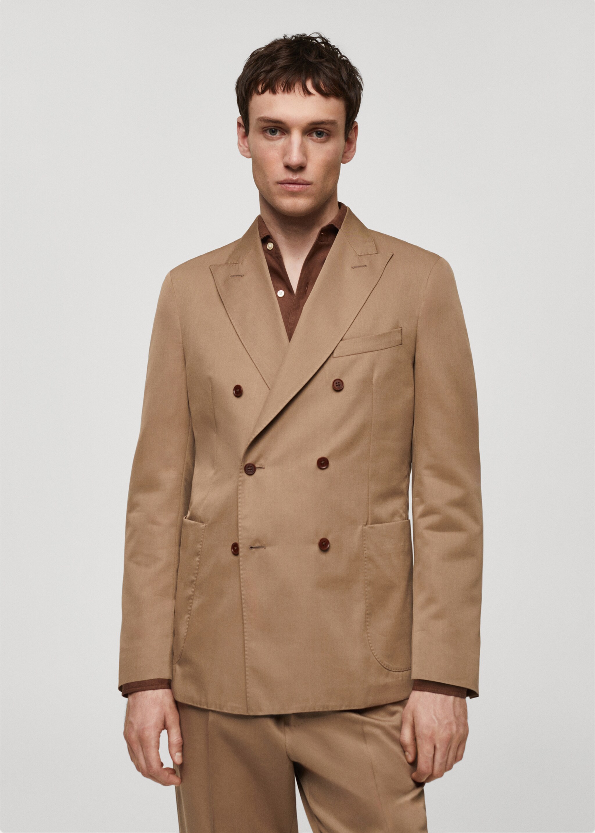 Virgin wool double-breasted suit jacket - Medium plane, Brown. Ref: 67008273-00.