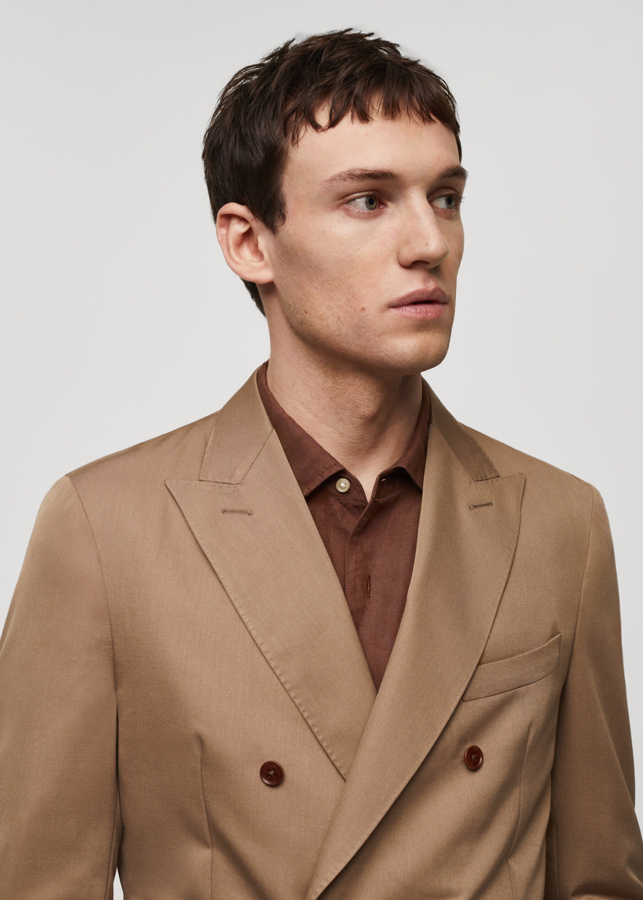 Virgin wool double-breasted suit jacket - Details of the article 1, Brown. Ref: 67008273-00.