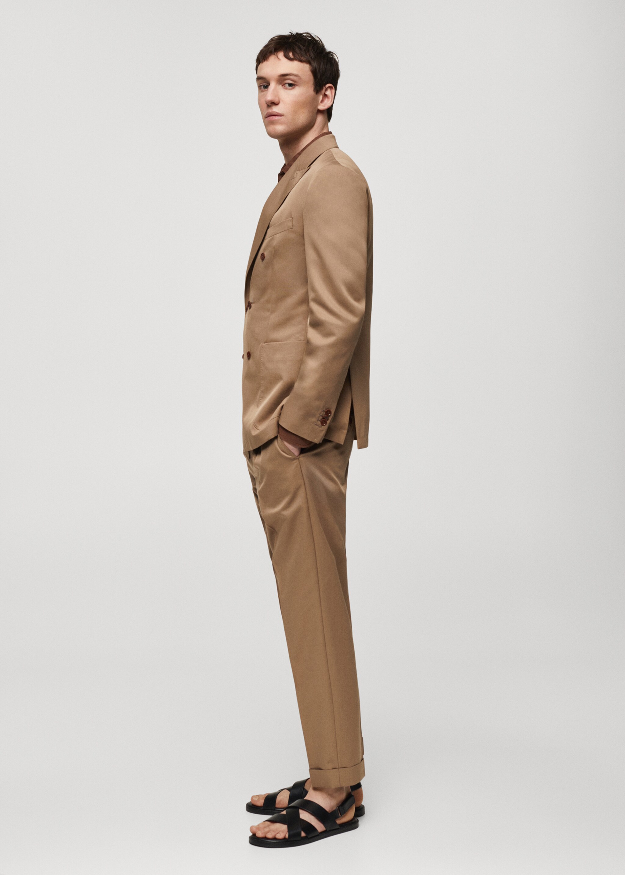 Virgin wool double-breasted suit jacket - Details of the article 2, Brown. Ref: 67008273-00.