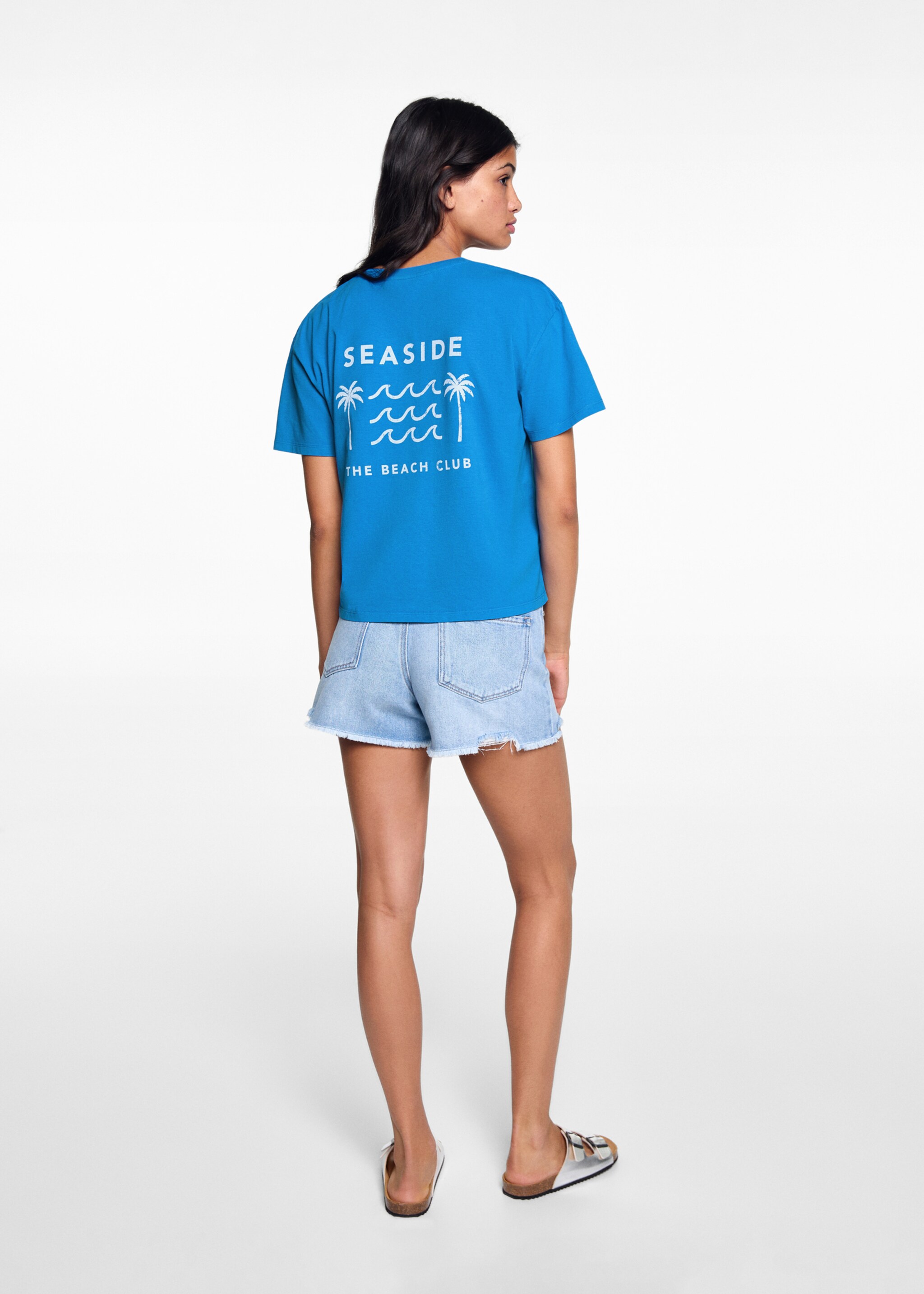 T-shirt message brodé - Verso de l’article, Bleu électrique. Ref: 67008278-00.