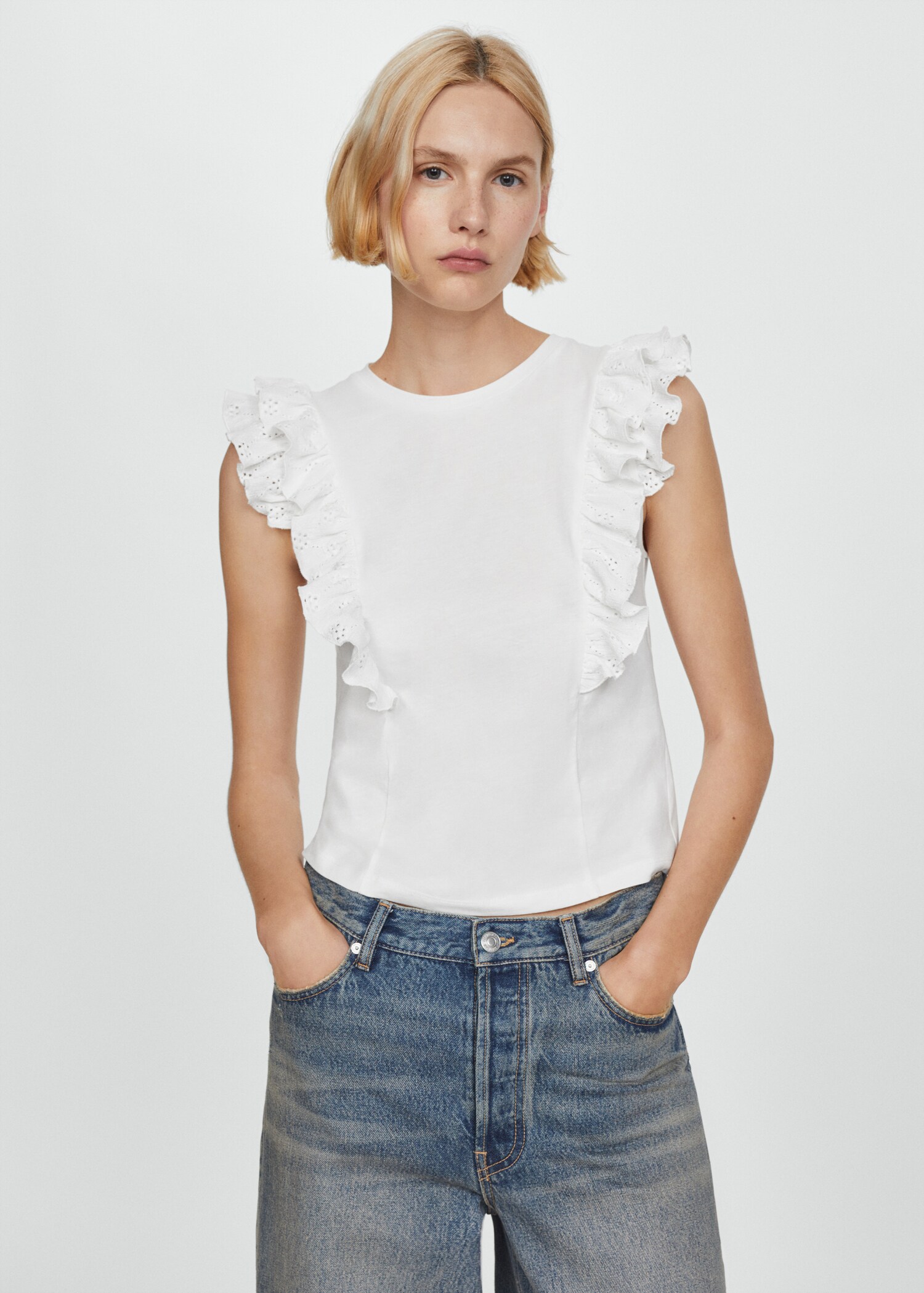 Frills cotton t-shirt - Medium plane
