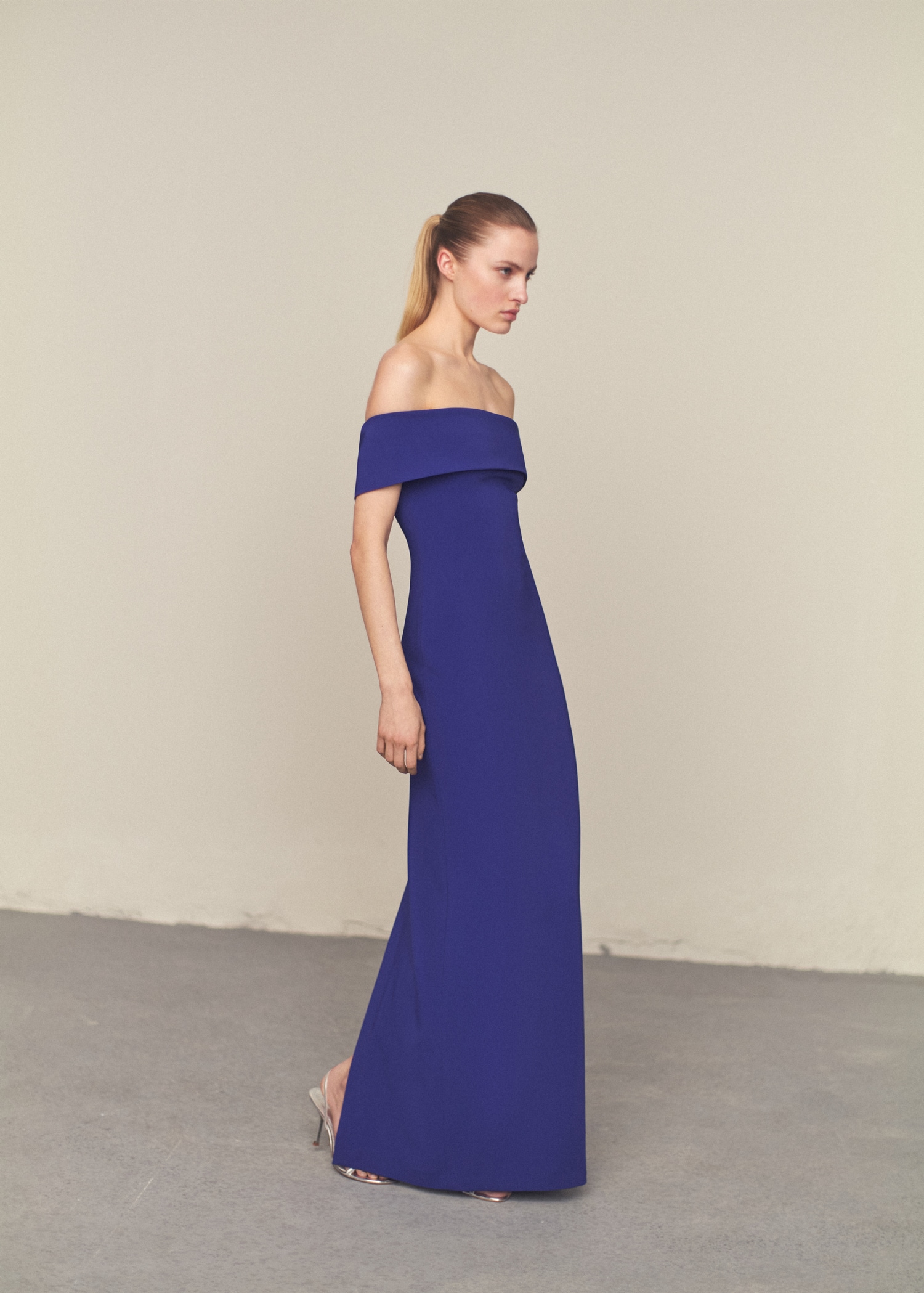 Long Dress Blue Vestido COS Off-The-Shoulder Para Mujer Sin