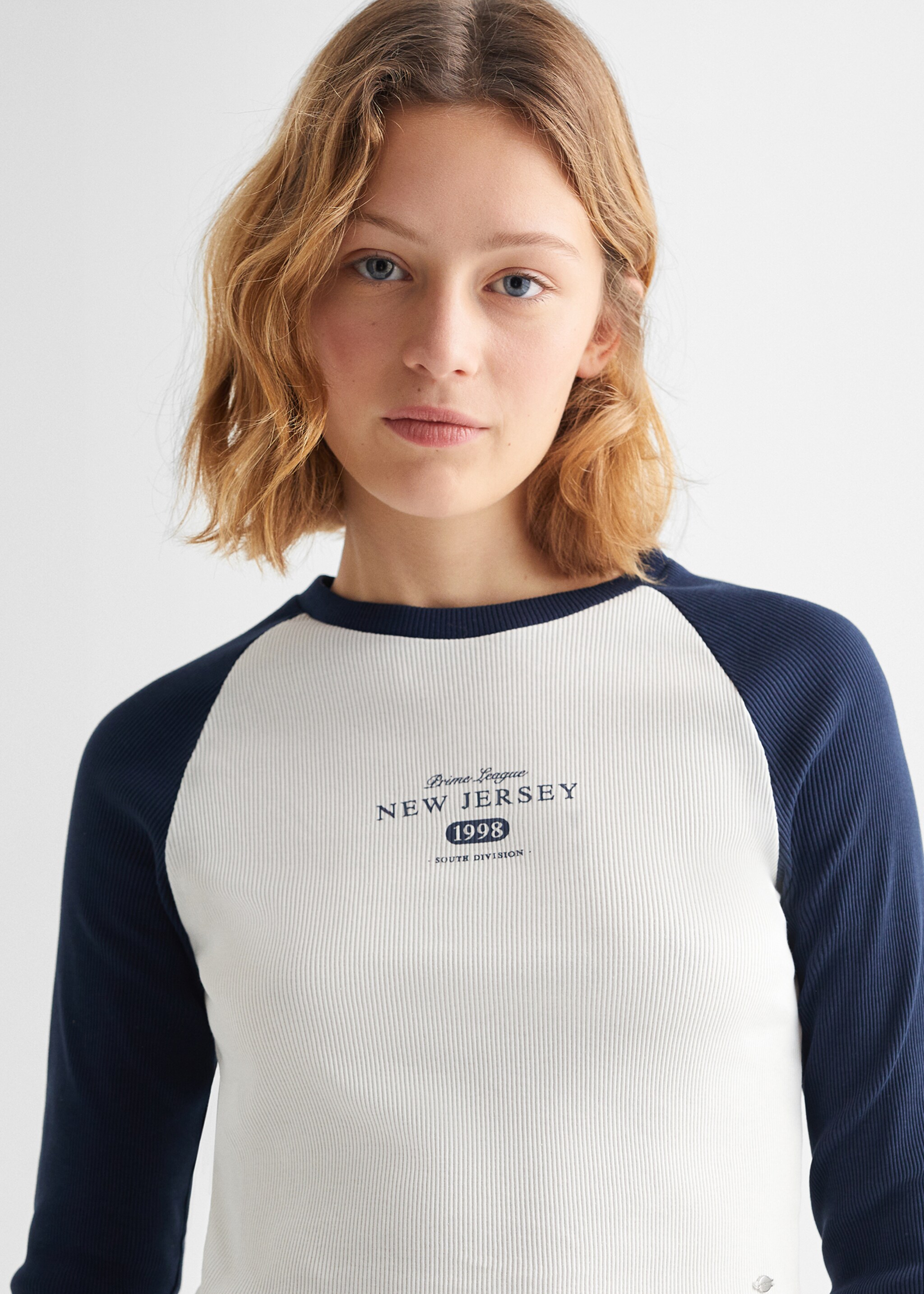 Message ribbed T-shirt - Details of the article 1, Sky Blue. Ref: 67010278-00.