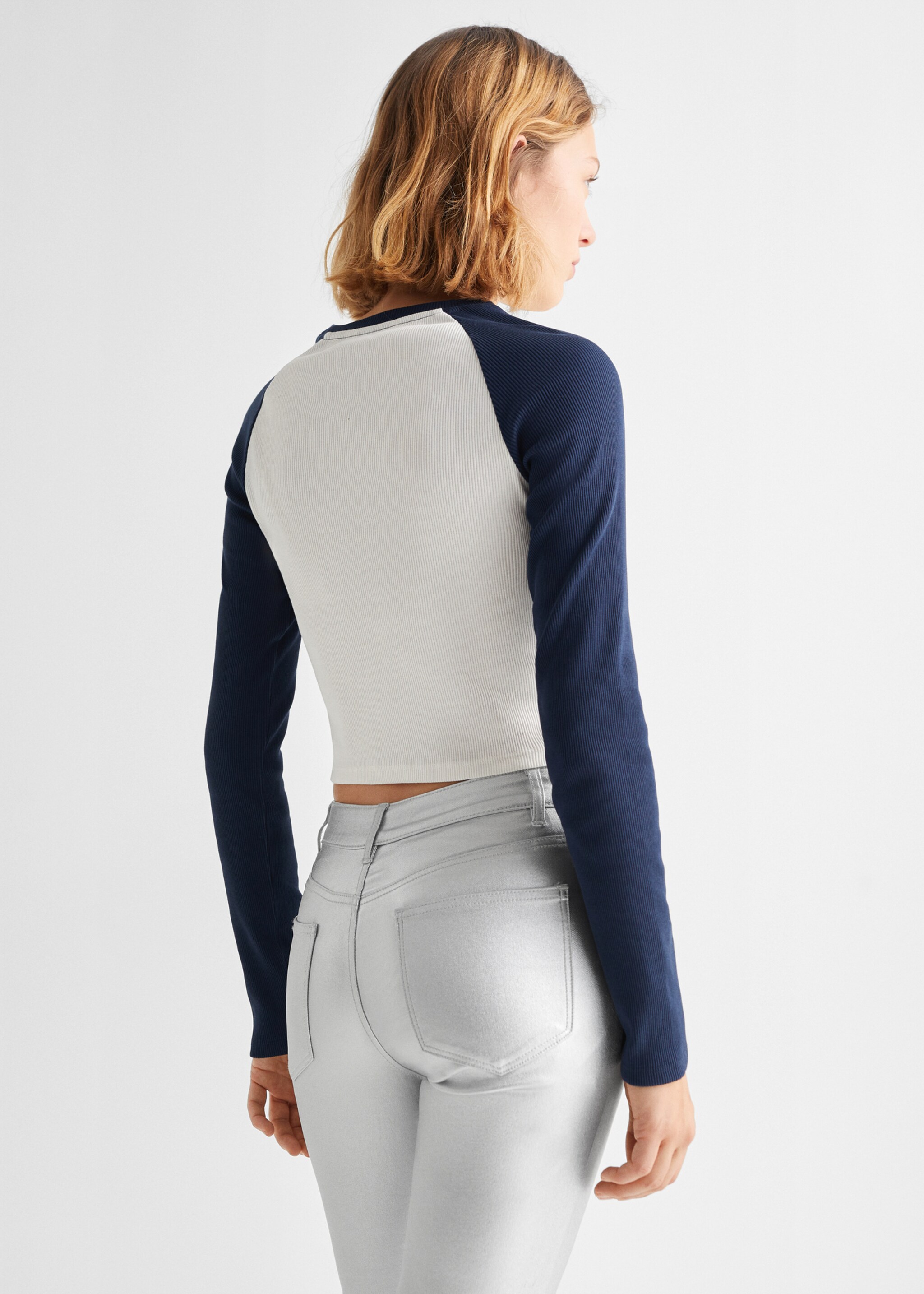 Message ribbed T-shirt - Reverse of the article, Sky Blue. Ref: 67010278-00.