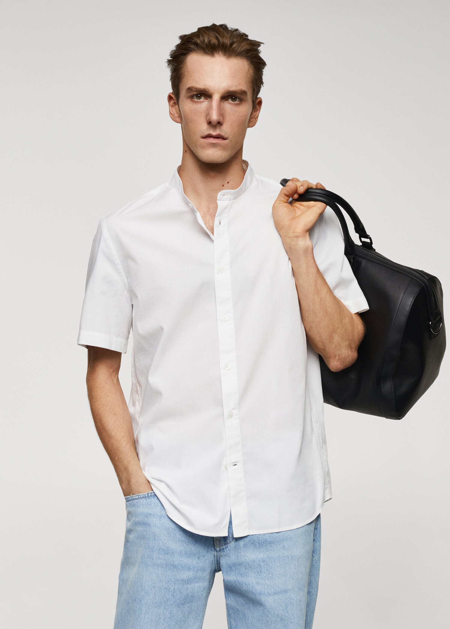 Classic-fit mandarin-collar shirt - Medium plane