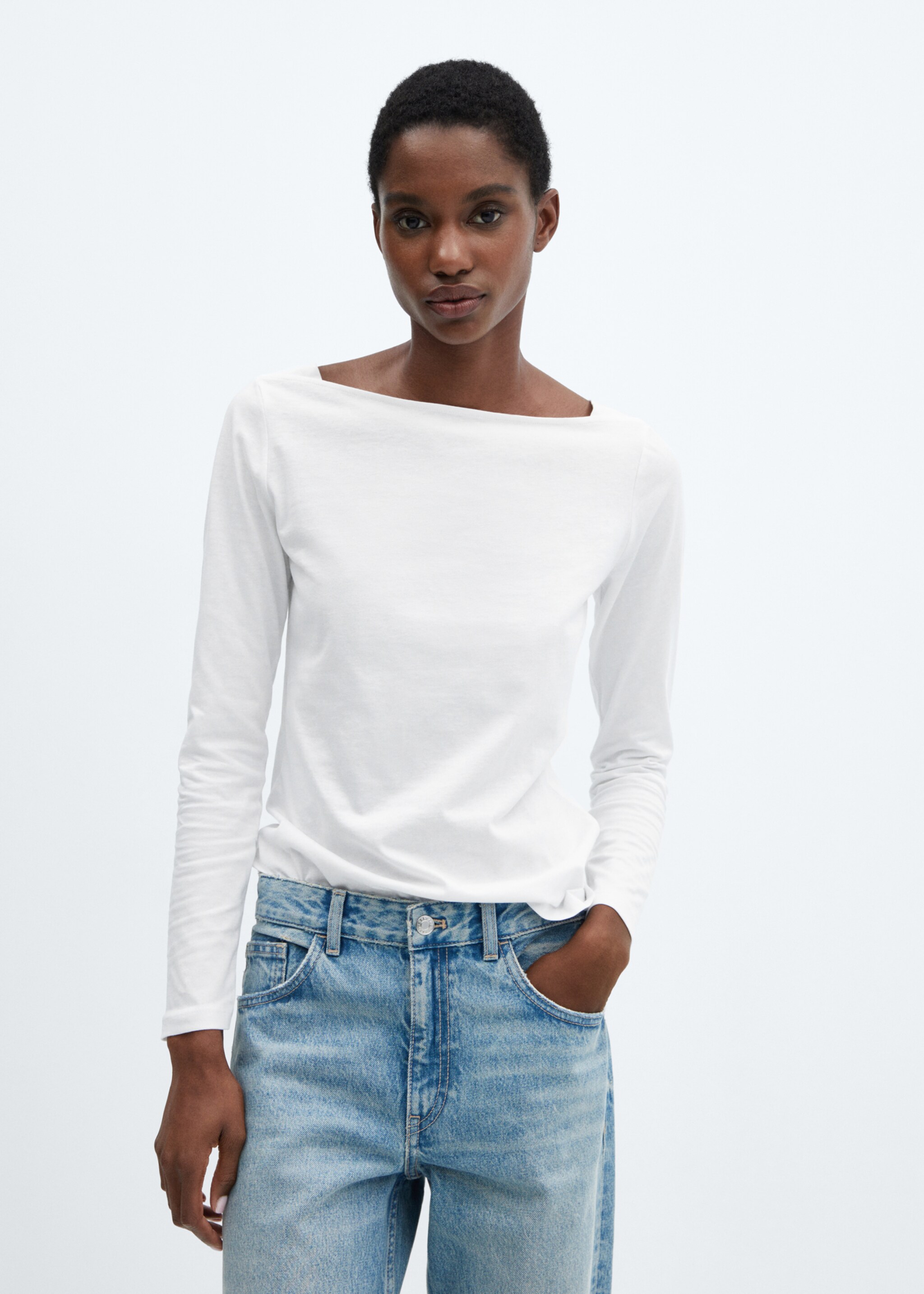 T-shirt col bateau coton - Plan moyen