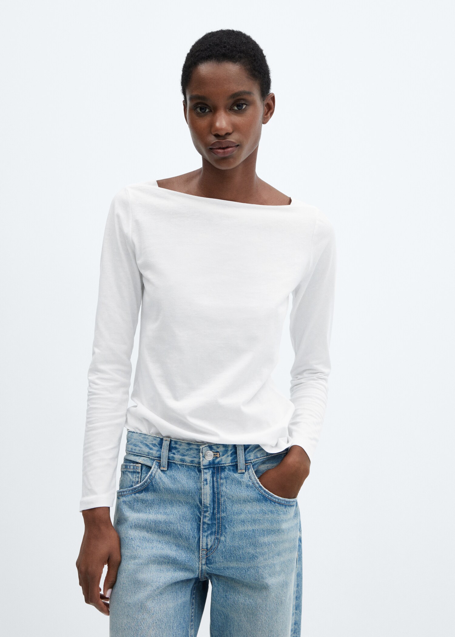 Cotton boat neck t-shirt - Medium plane