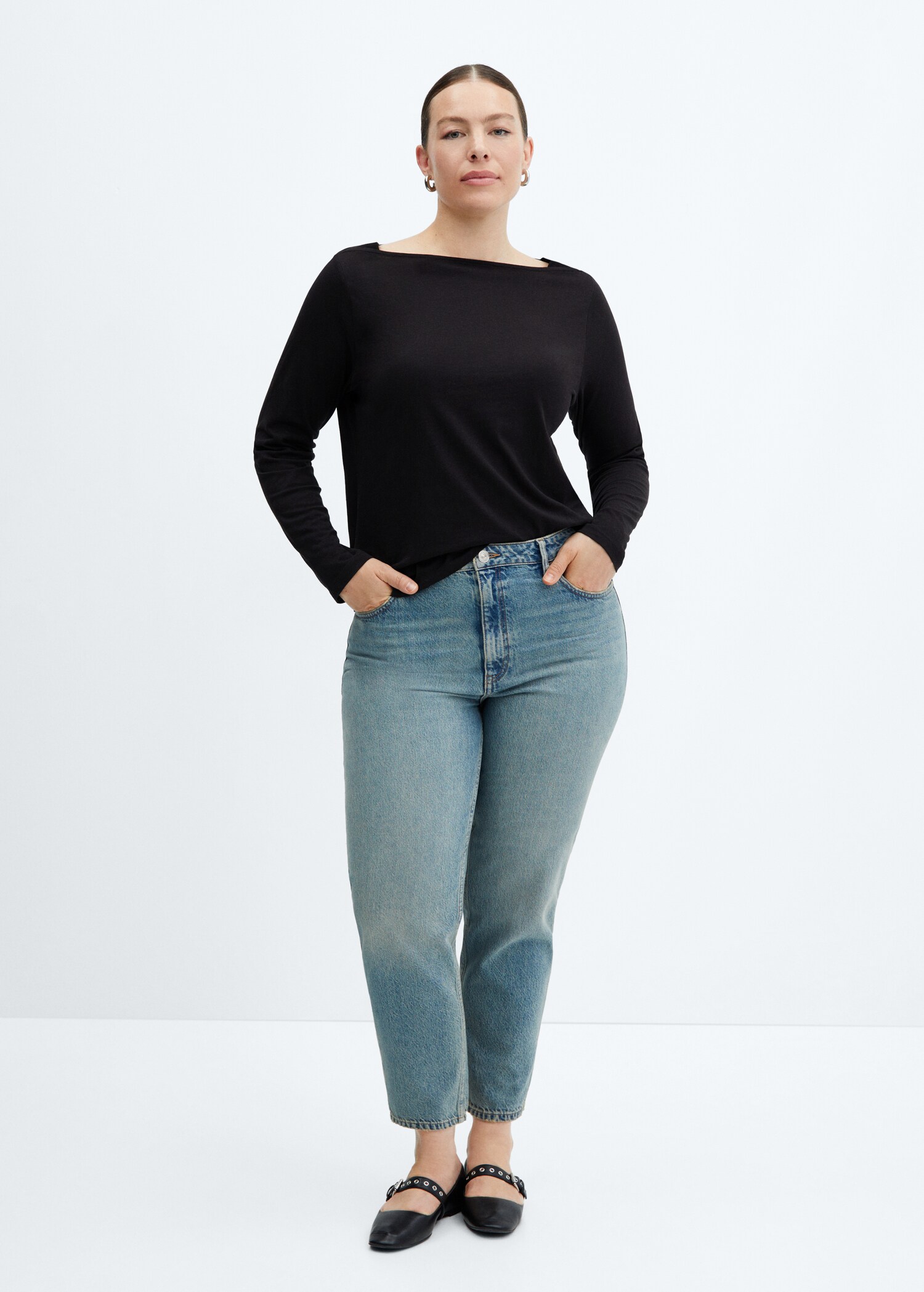 Cotton boat neck t-shirt - Details of the article 3