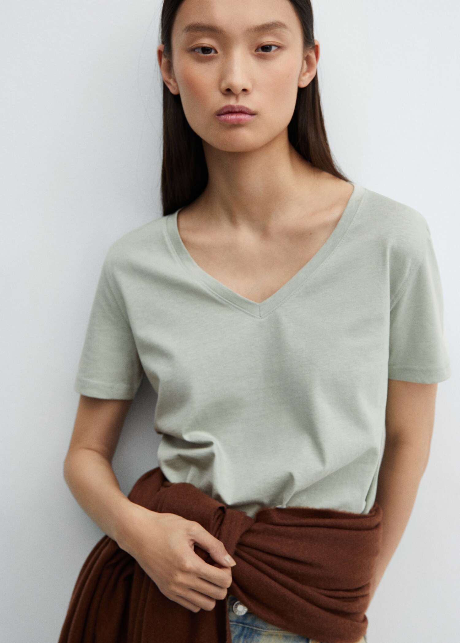 V-neck cotton T-shirt - Medium plane