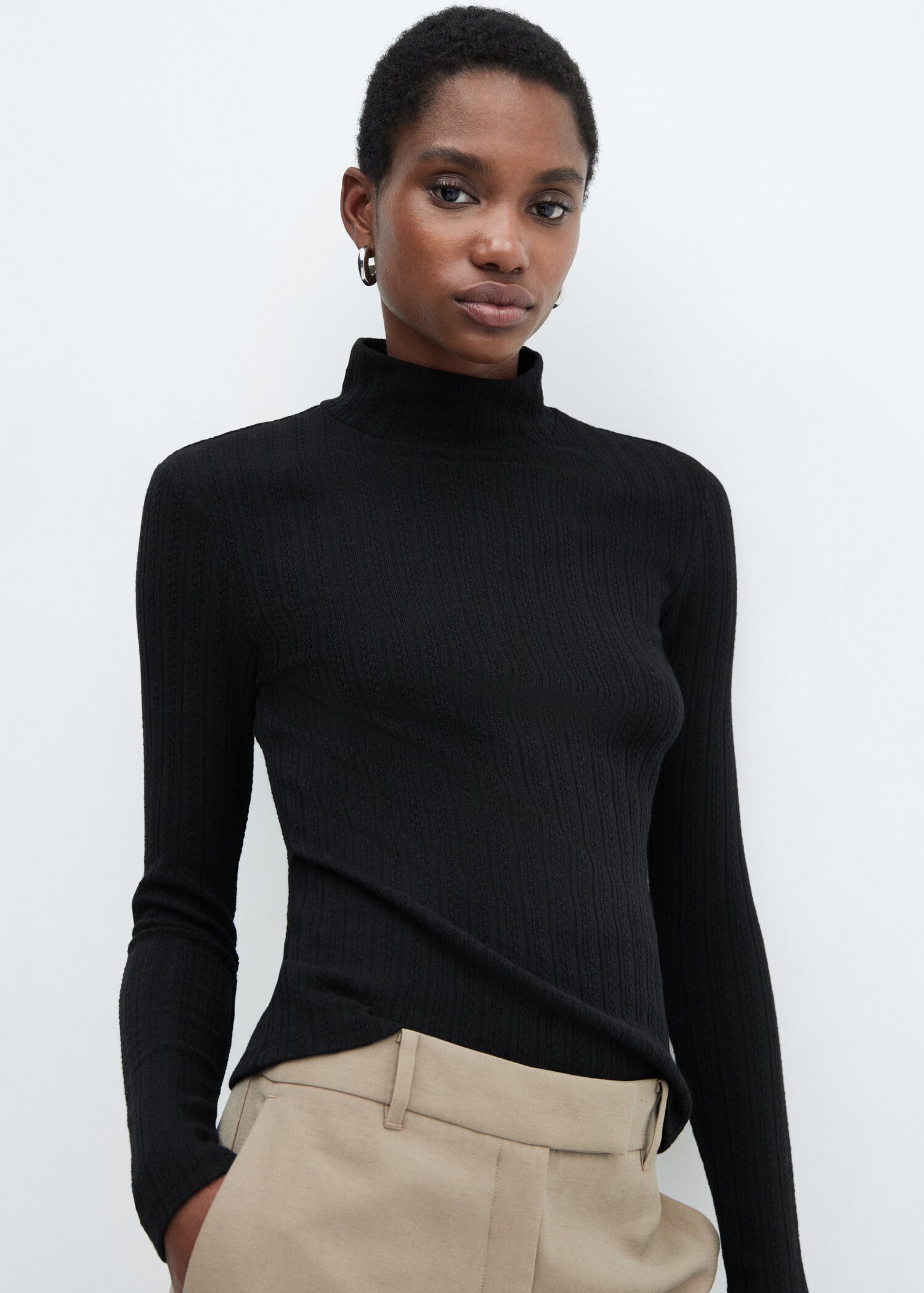 Textured knit t-shirt - Details of the article 1