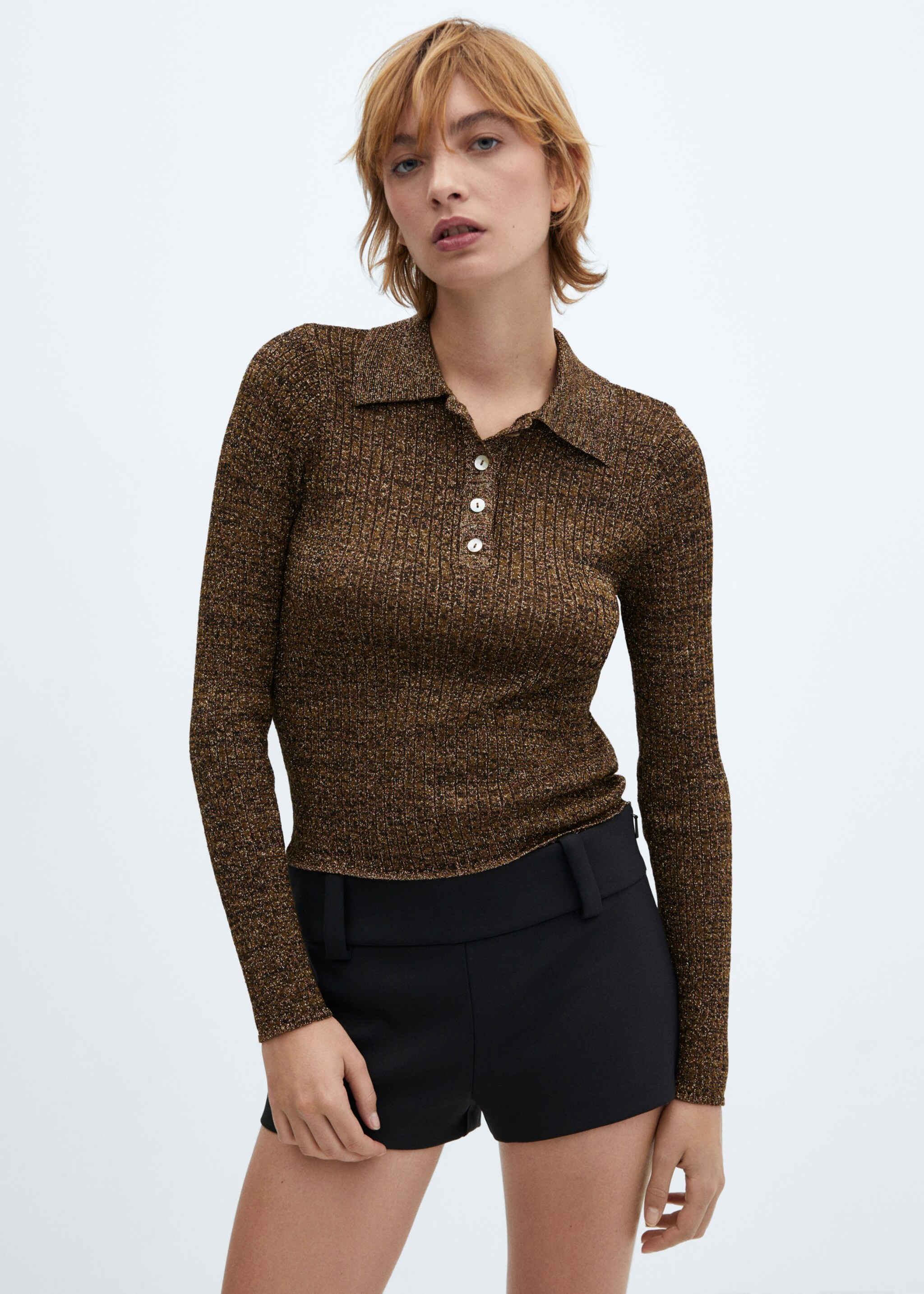 Pull-over Lurex col polo - Plan moyen