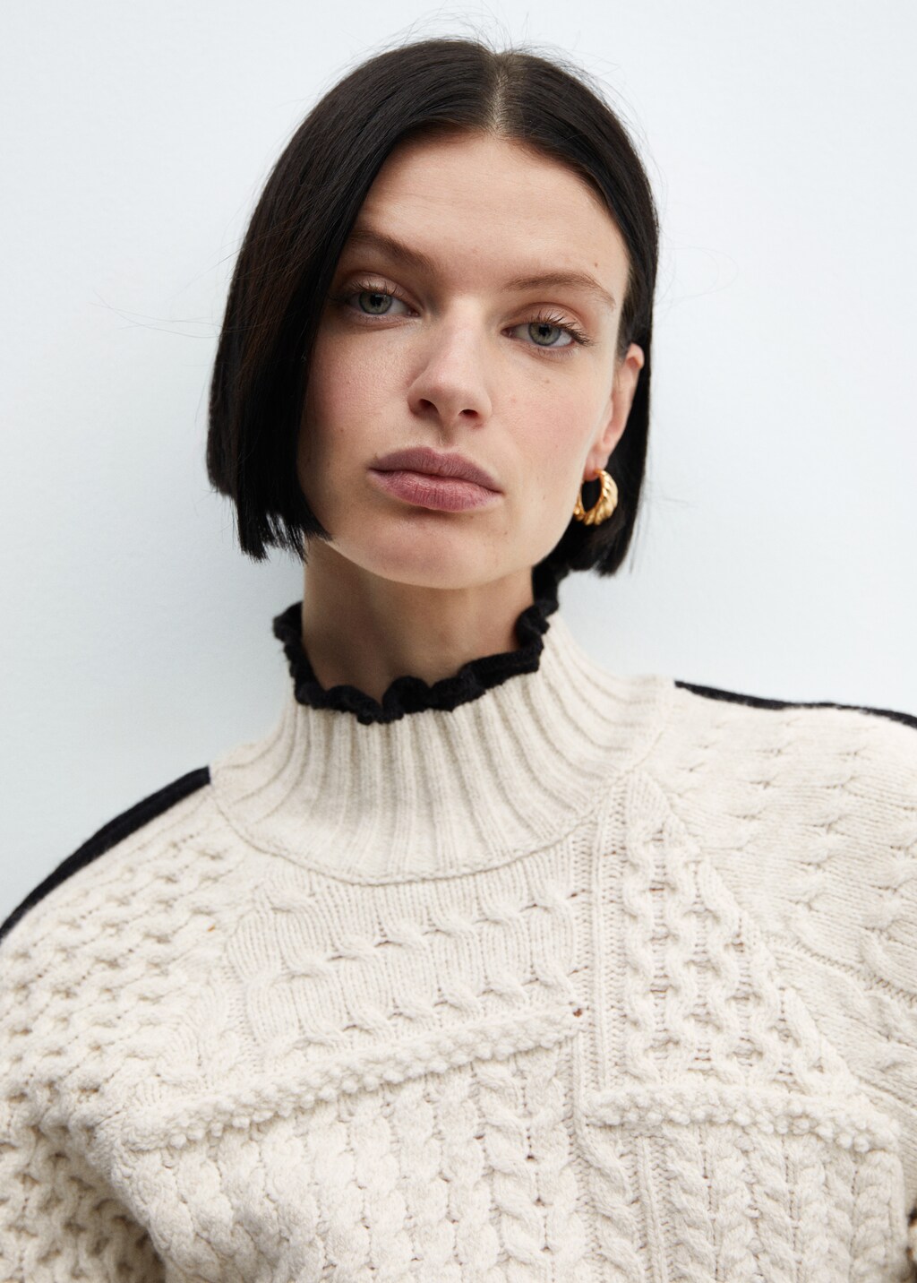 Cable-knit sweater with contrasting trim - Women | MANGO Cable-knit sweater with contrasting trim - Women | MANGO