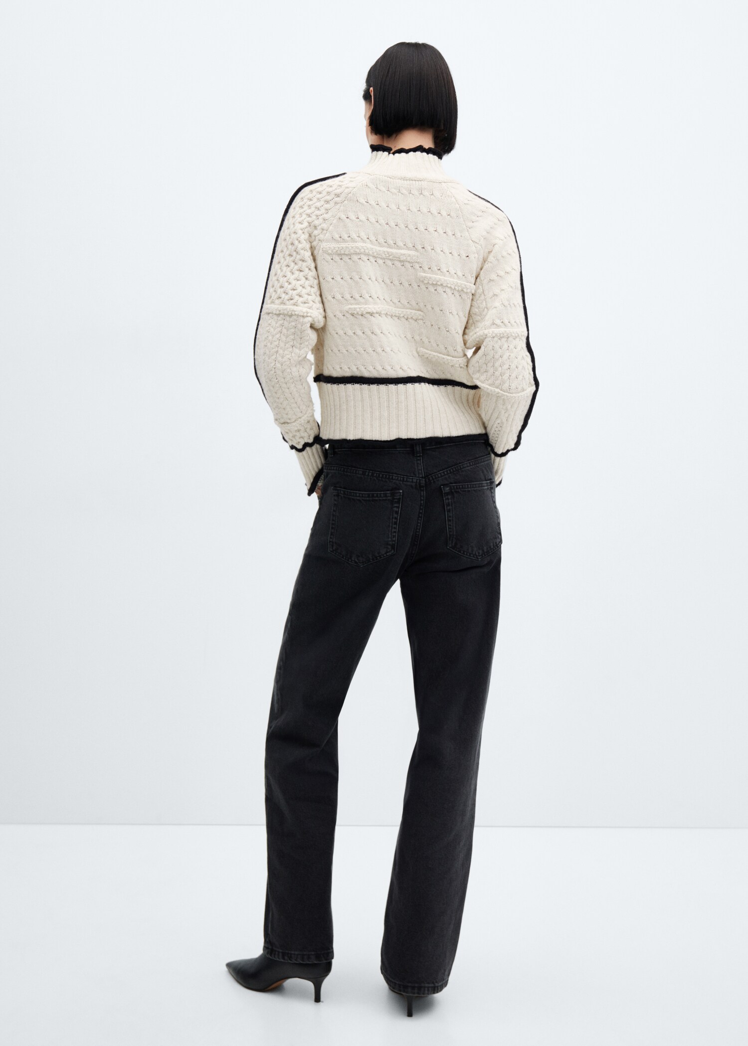 Cable-knit sweater with contrasting trim - Reverse of the article