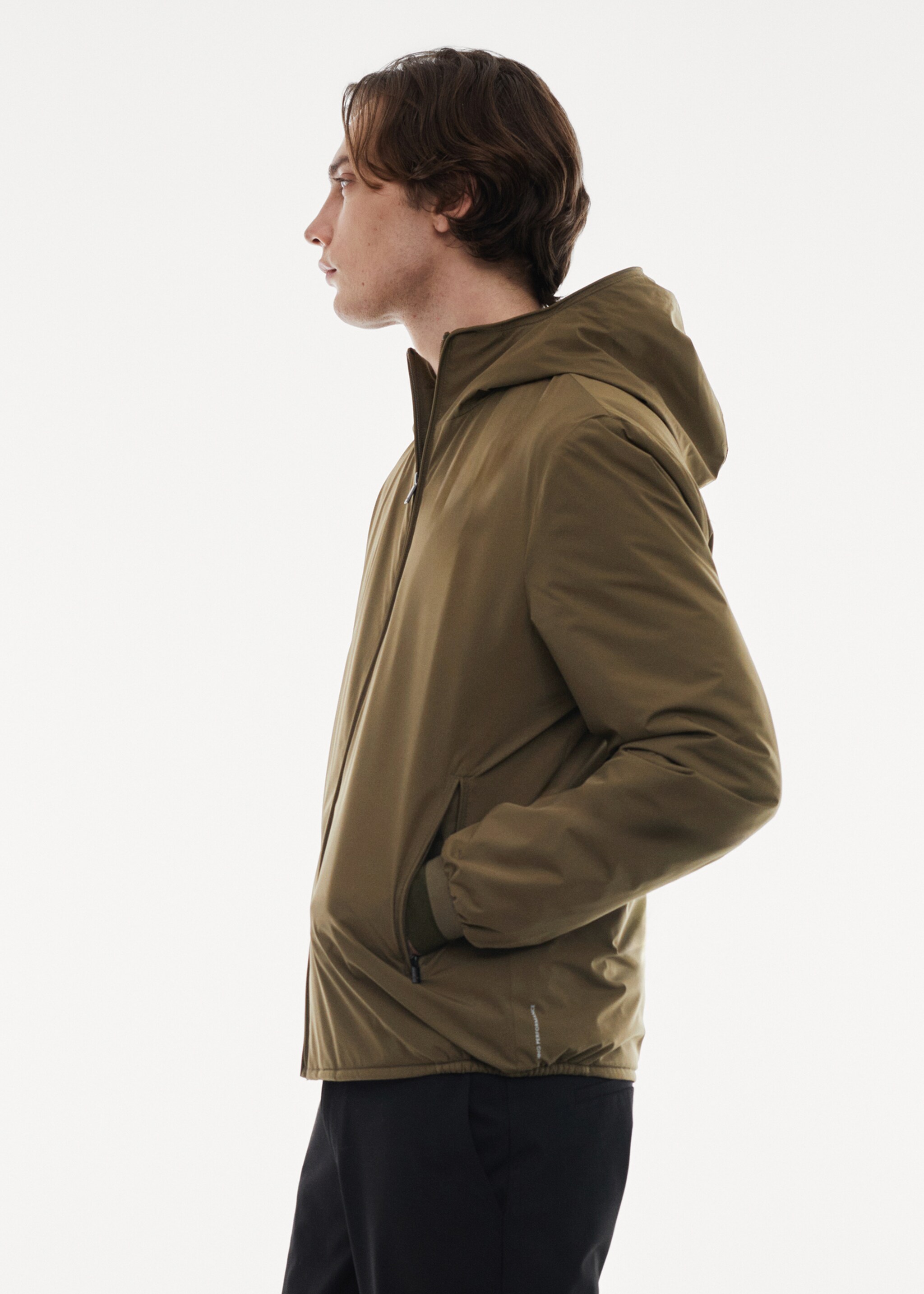 Water-repellent hooded quilted jacket - Details of the article 2, Khaki. Ref: 67010628-00.
