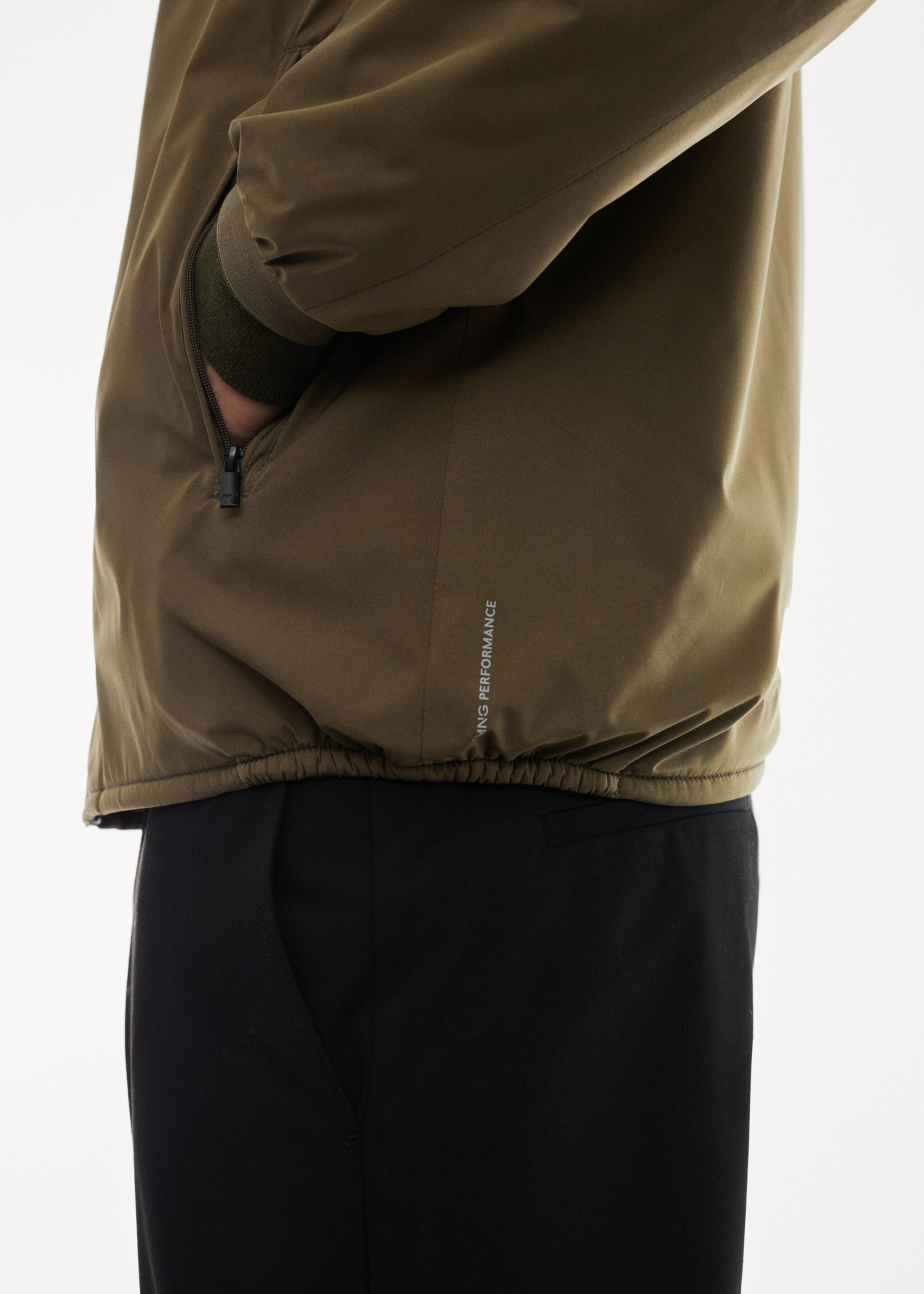 Water-repellent hooded quilted jacket - Details of the article 4, Khaki. Ref: 67010628-00.