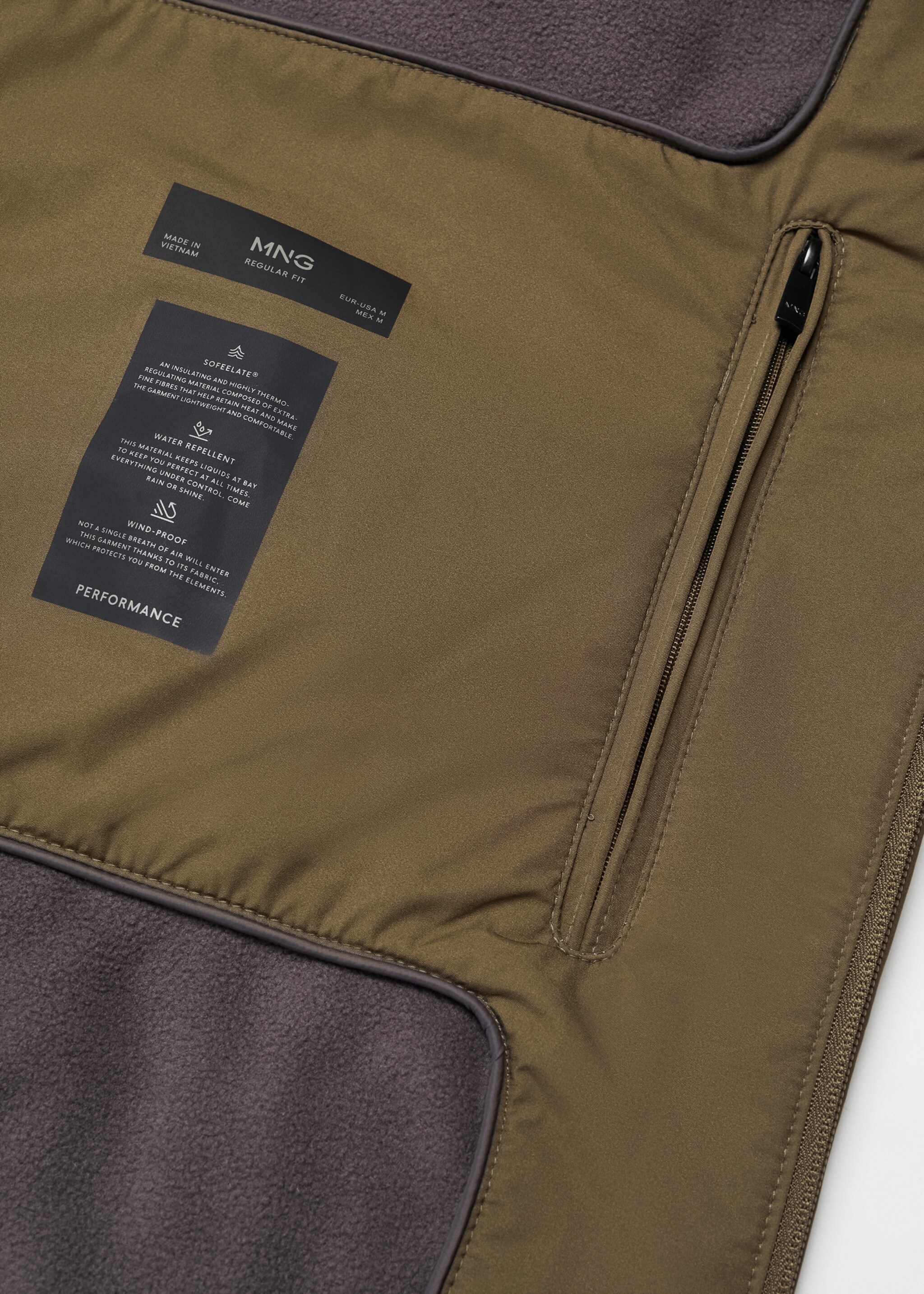 Water-repellent hooded quilted jacket - Details of the article 8, Khaki. Ref: 67010628-00.