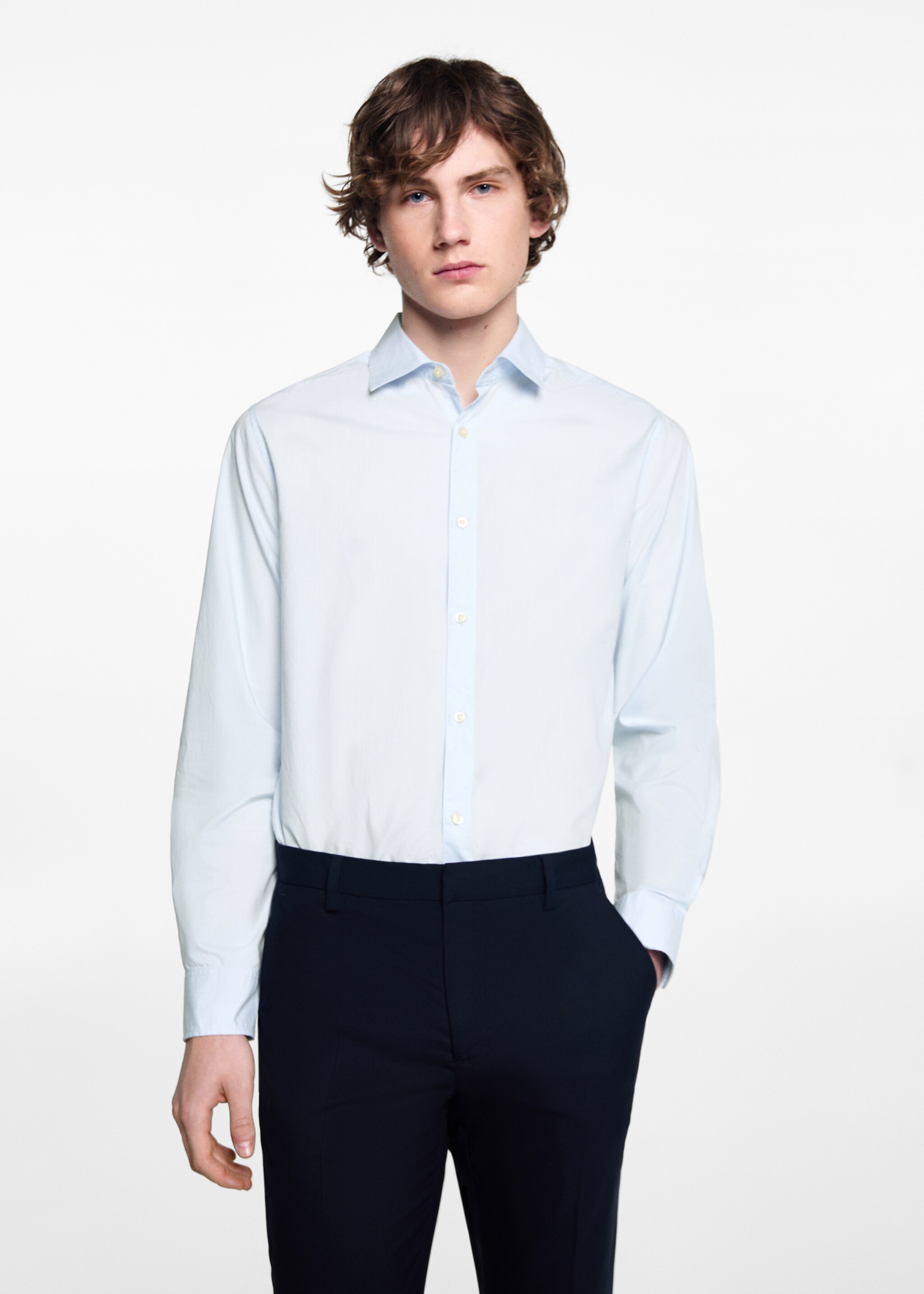 Pantalón traje slim fit - Plano medio, Azul marino oscuro. Ref: 67010659-00.