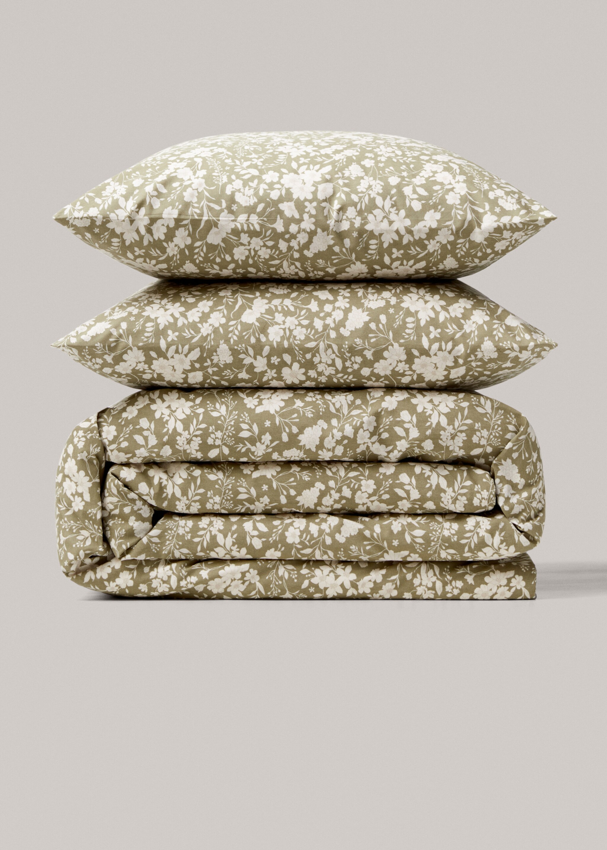 Multi-flower cotton duvet cover for queen bed - Article without model, Green. Ref: 67010692-00.