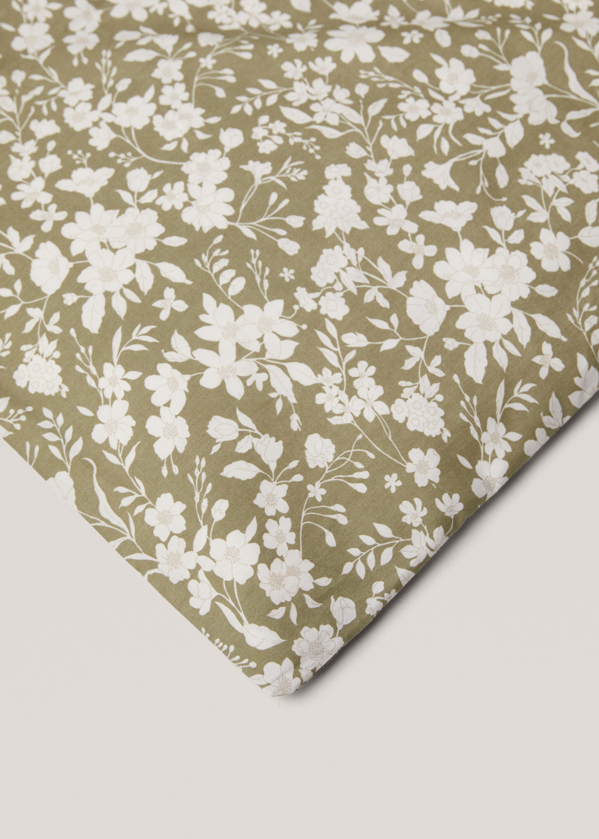 Multi-flower cotton duvet cover for queen bed - Details of the article 2, Green. Ref: 67010692-00.