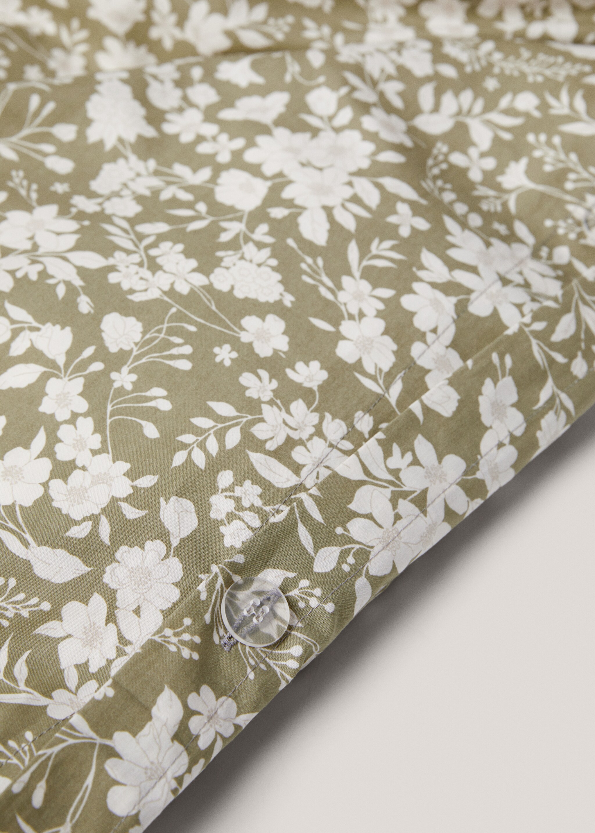 Multi-flower cotton duvet cover for queen bed - Details of the article 3, Green. Ref: 67010692-00.