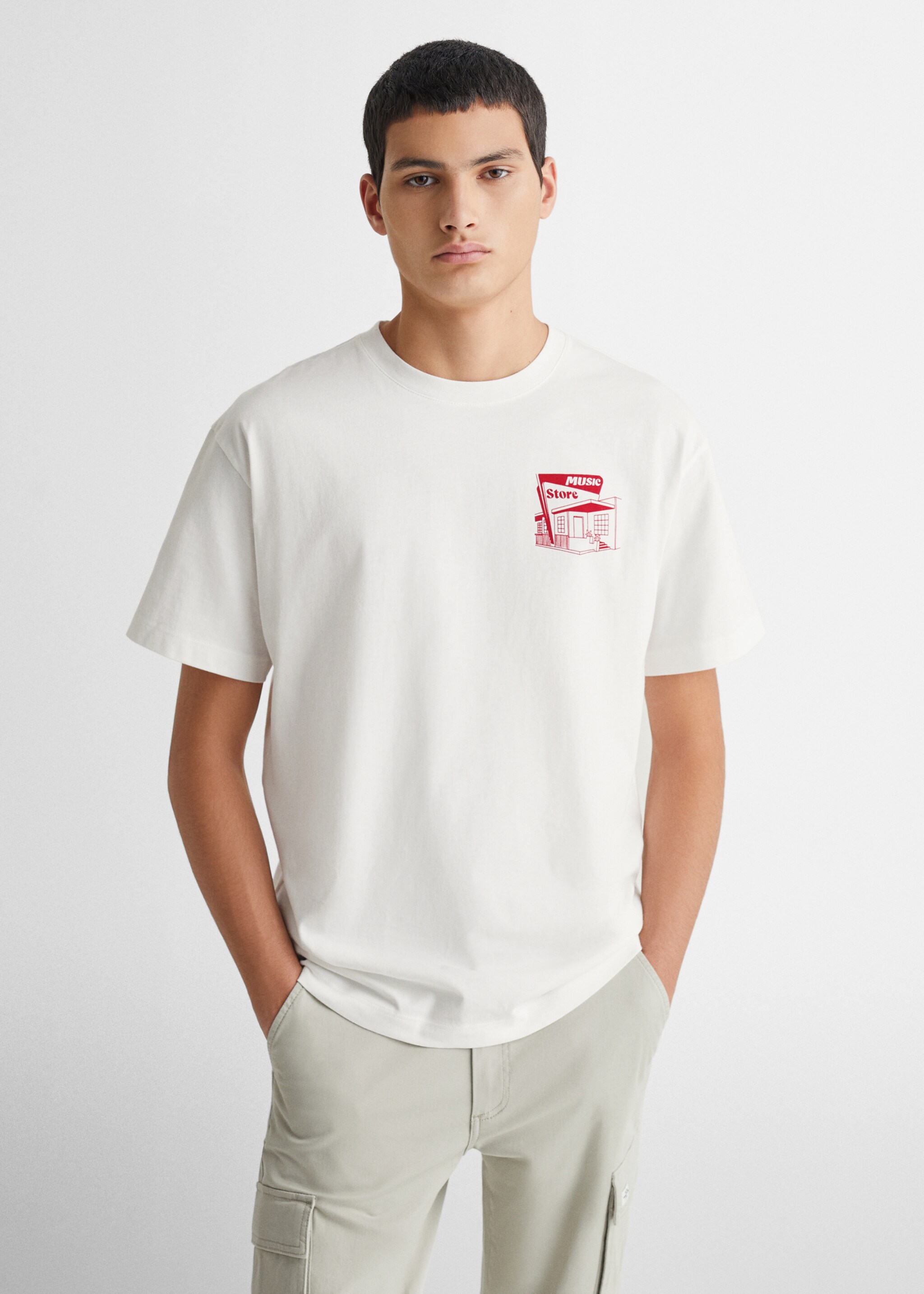 Bedrucktes Baumwoll-T-Shirt - Mittlere Ansicht, Beige. Ref: 67012919-00.