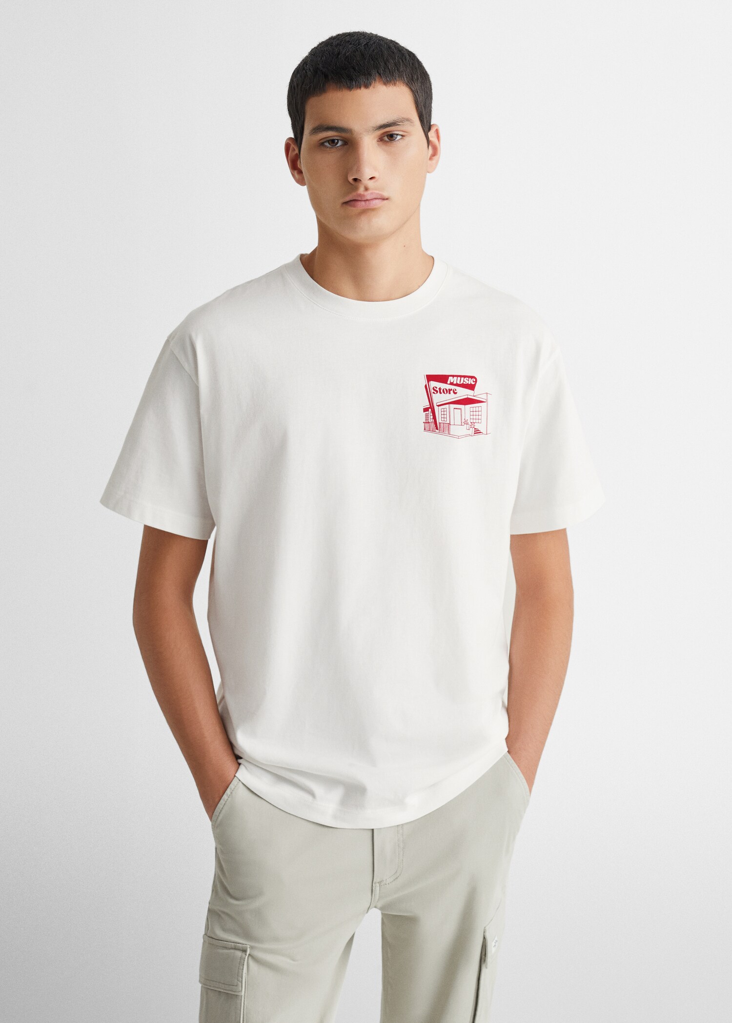 Bedrucktes Baumwoll-T-Shirt - Mittlere Ansicht