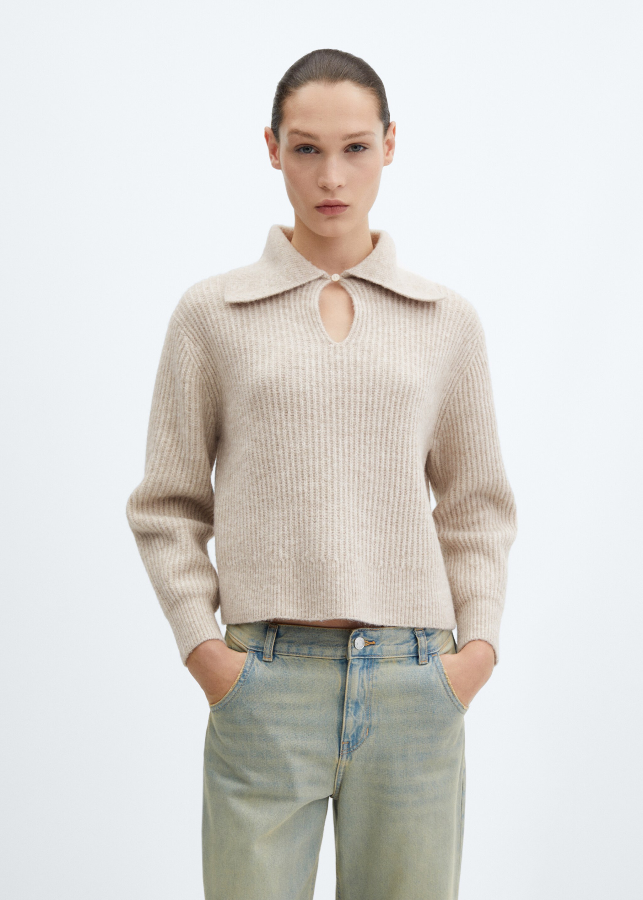 Camp-collar knit sweater - Medium plane